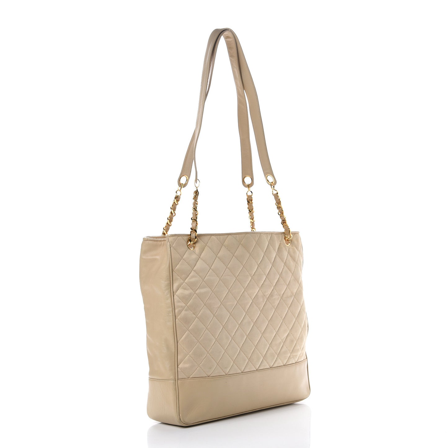 Satin Lambskin Quilted Shopping Tote Beige
