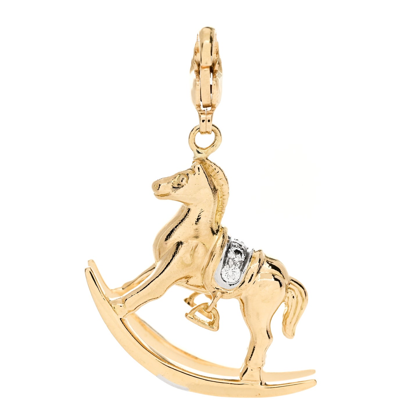 18K Yellow Gold Platinum Diamond Rocking Horse Charm