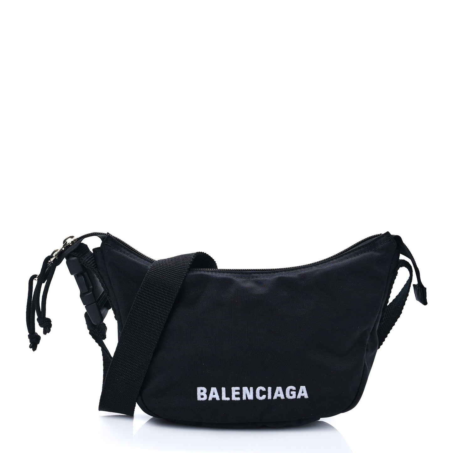 Recycled Sport Nylon Logo Embroidered Wheel Sling Bag Black White