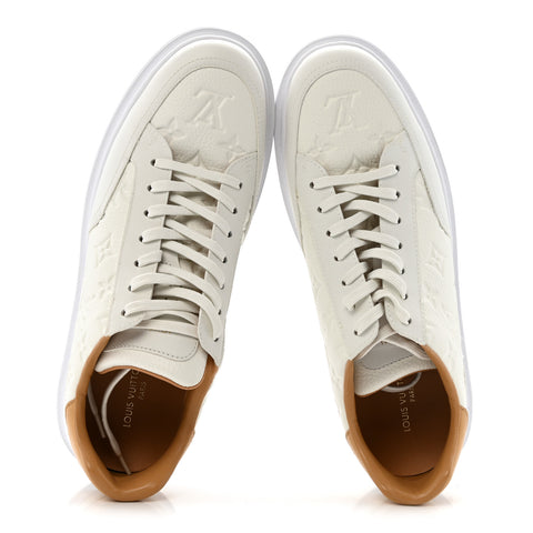 Grained Calfskin Embossed Monogram Mens Beverly Hills Sneakers 8.5 White