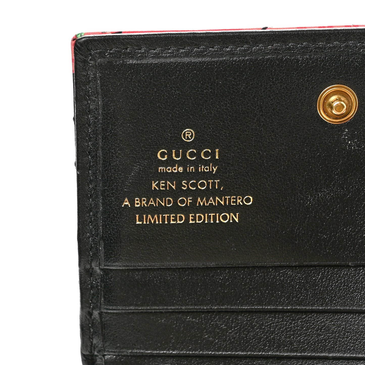 X KEN SCOTT Calfskin Matelasse Floral Print GG Marmont Card Case Wallet Black