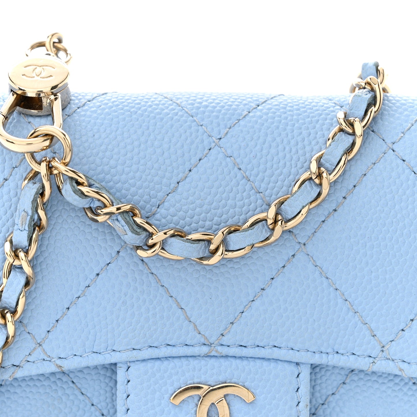 Caviar Quilted Mini Chain Belt Bag Light Blue