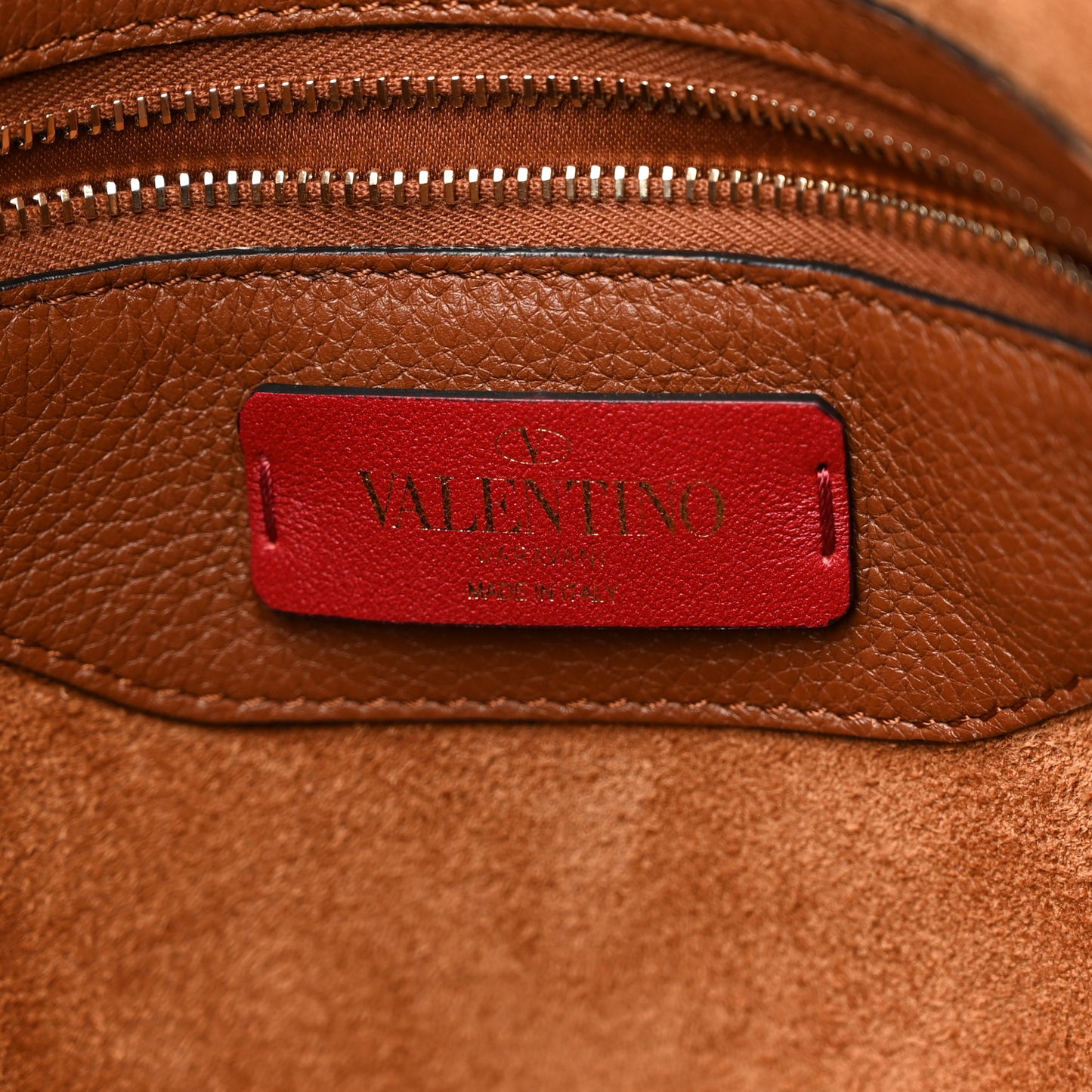 Grained Calfskin Rockstud Shoulder Tote Bright Cognac