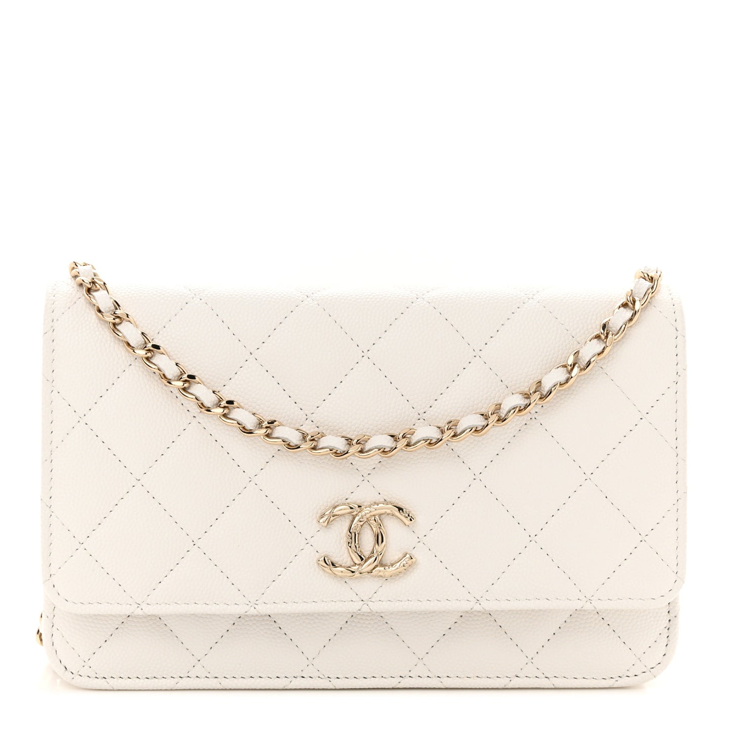Caviar Quilted Wallet on Chain WOC White