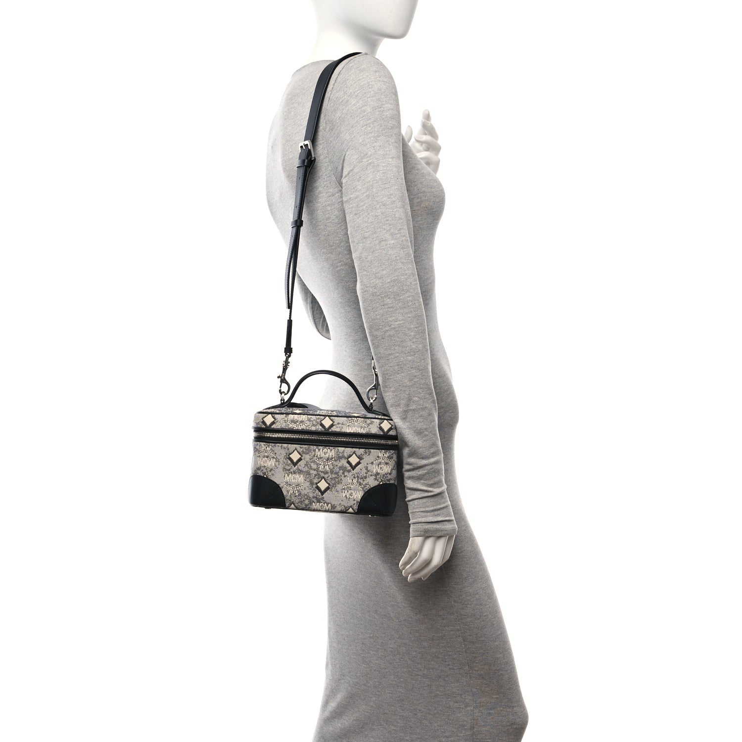 MCM Vintage Jacquard Monogram Rockstar Small Vanity Crossbody Bag Grey 2 of 9