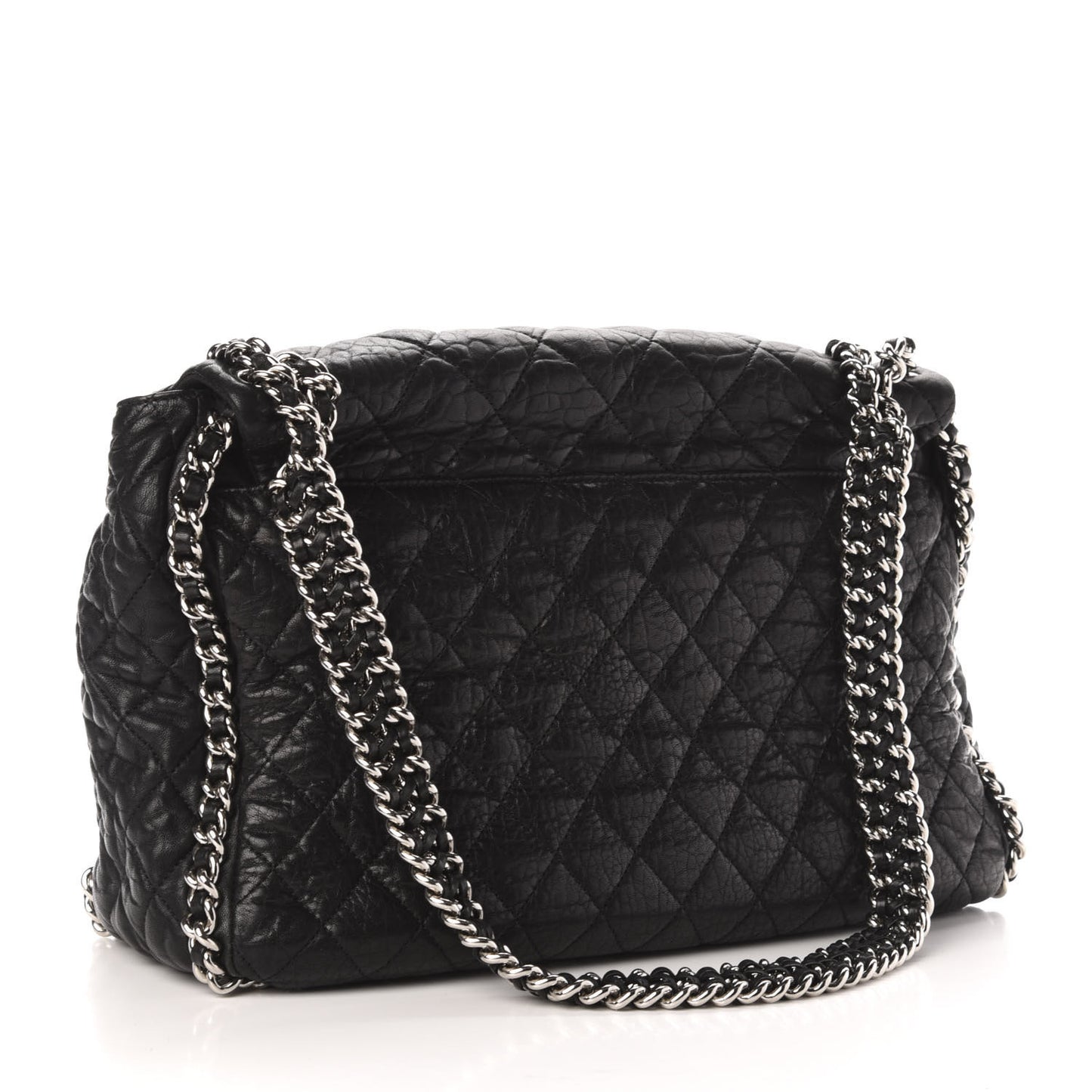 Washed Lambskin Quilted Maxi Chain Around Flap Black