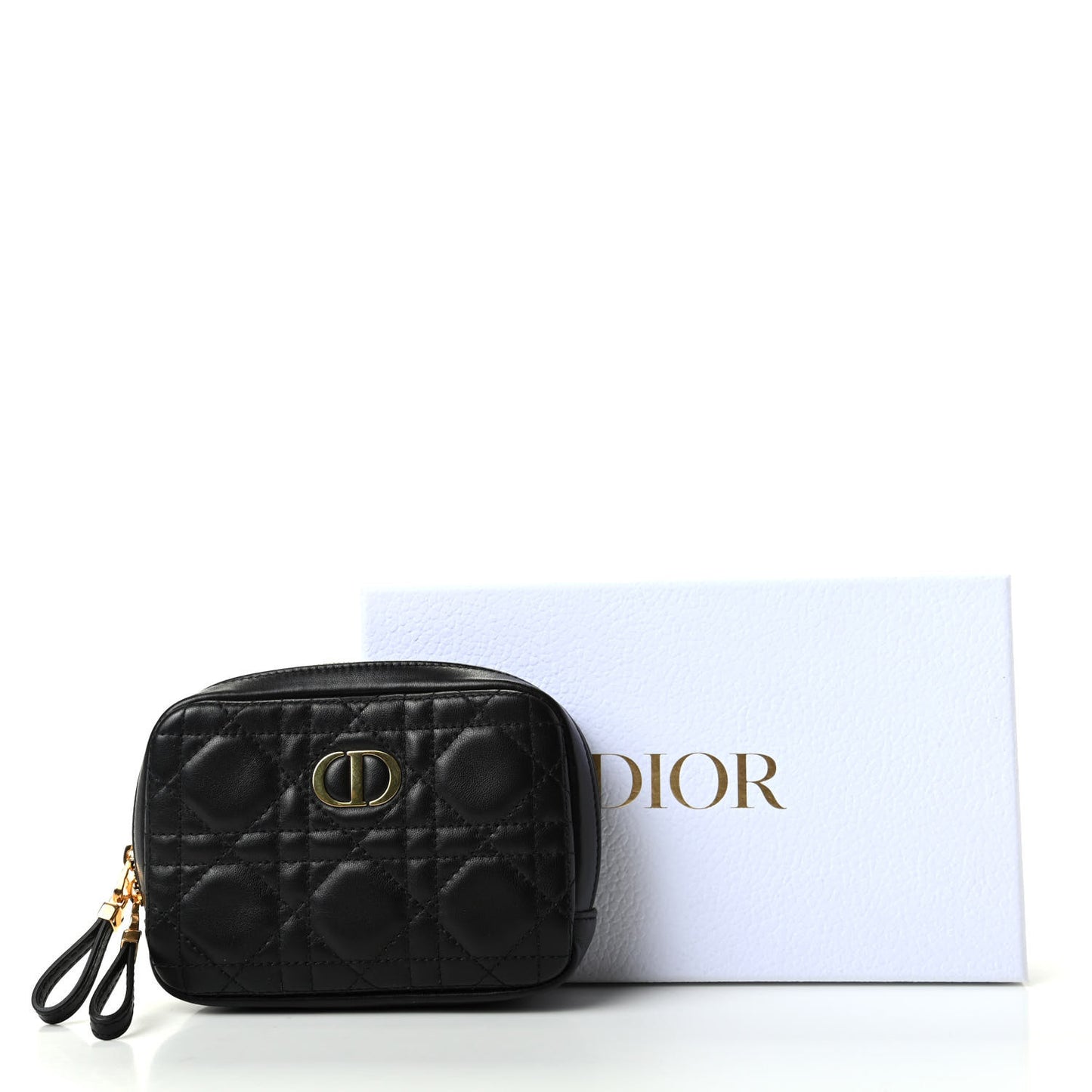 Lambskin Cannage Small Caro Zipped Pouch Black