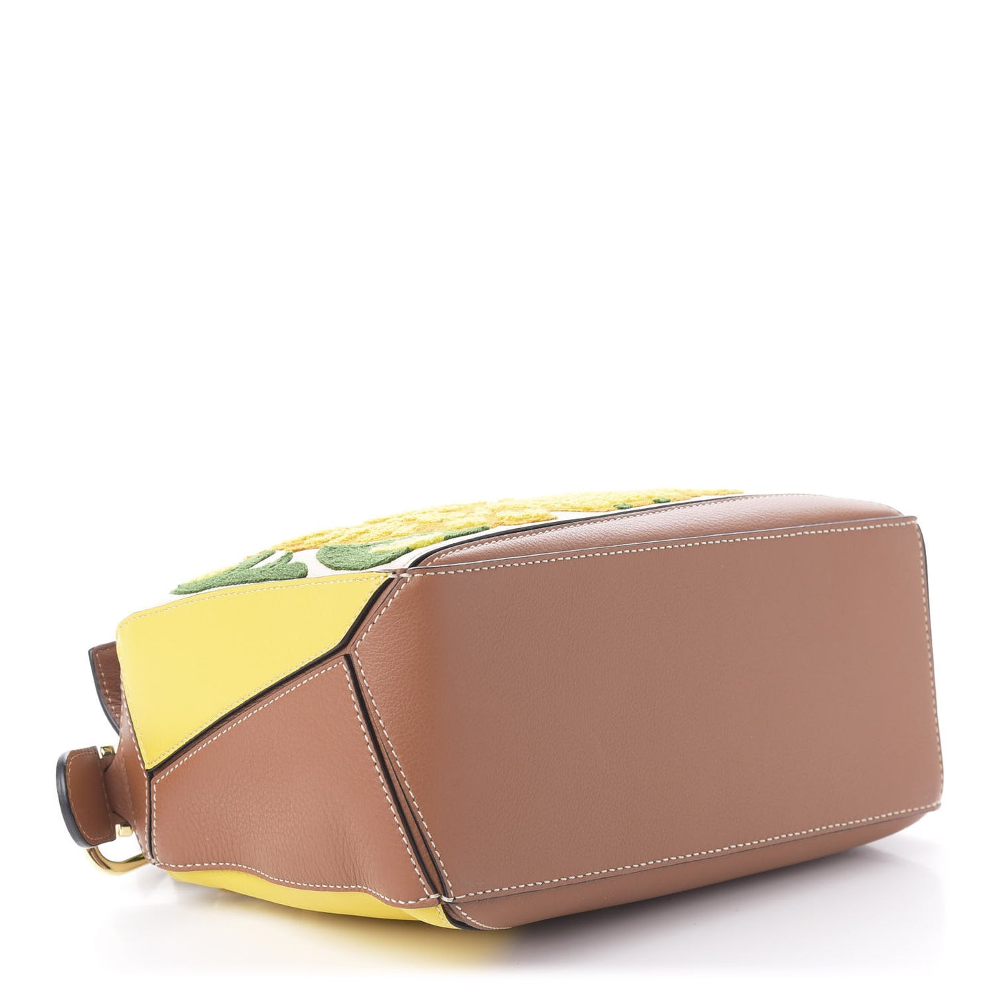 Calfskin Embroidered Floral Small Puzzle Bag Tan Yellow