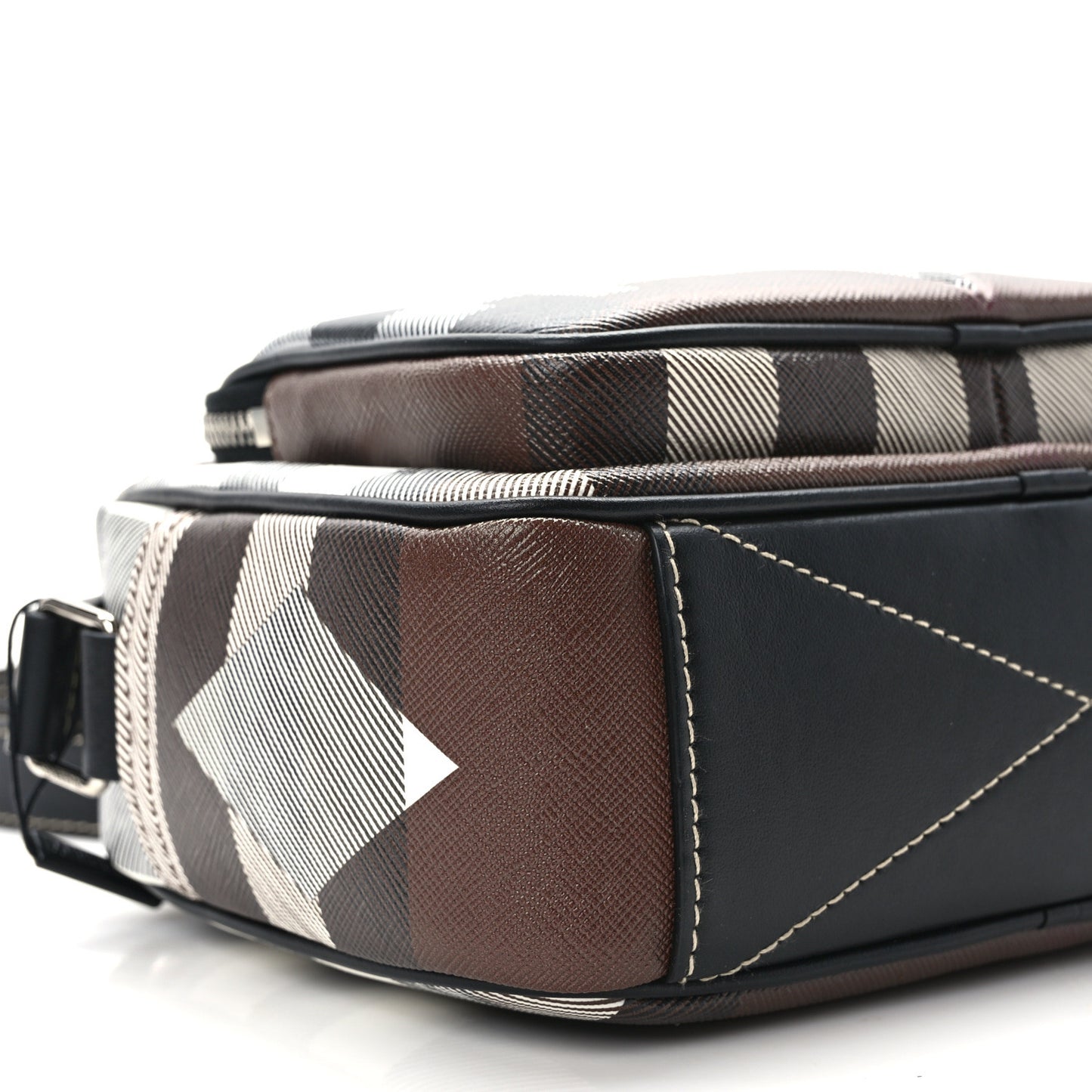 E-Canvas Calfskin Geometric Check Paddy Messenger Dark Birch Brown White