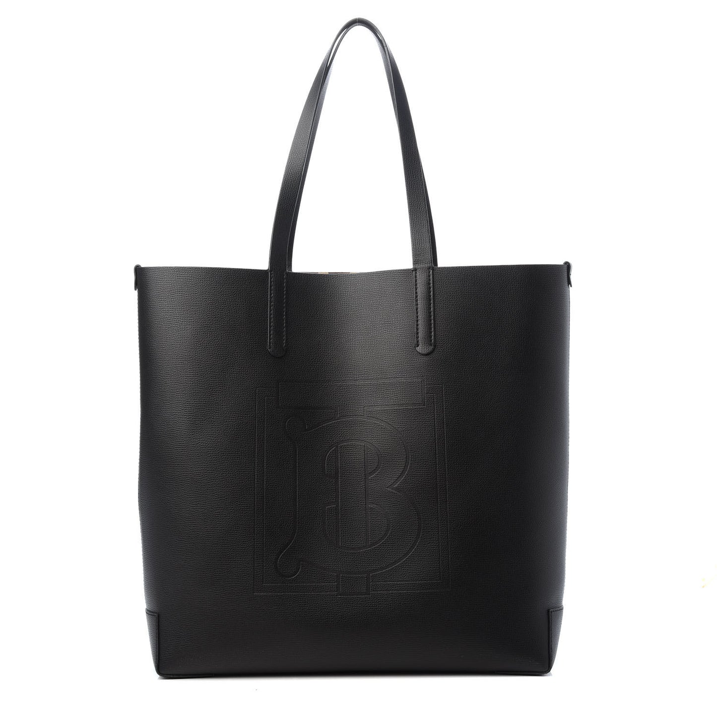 Calfskin TB Motif Embossed Tote Black