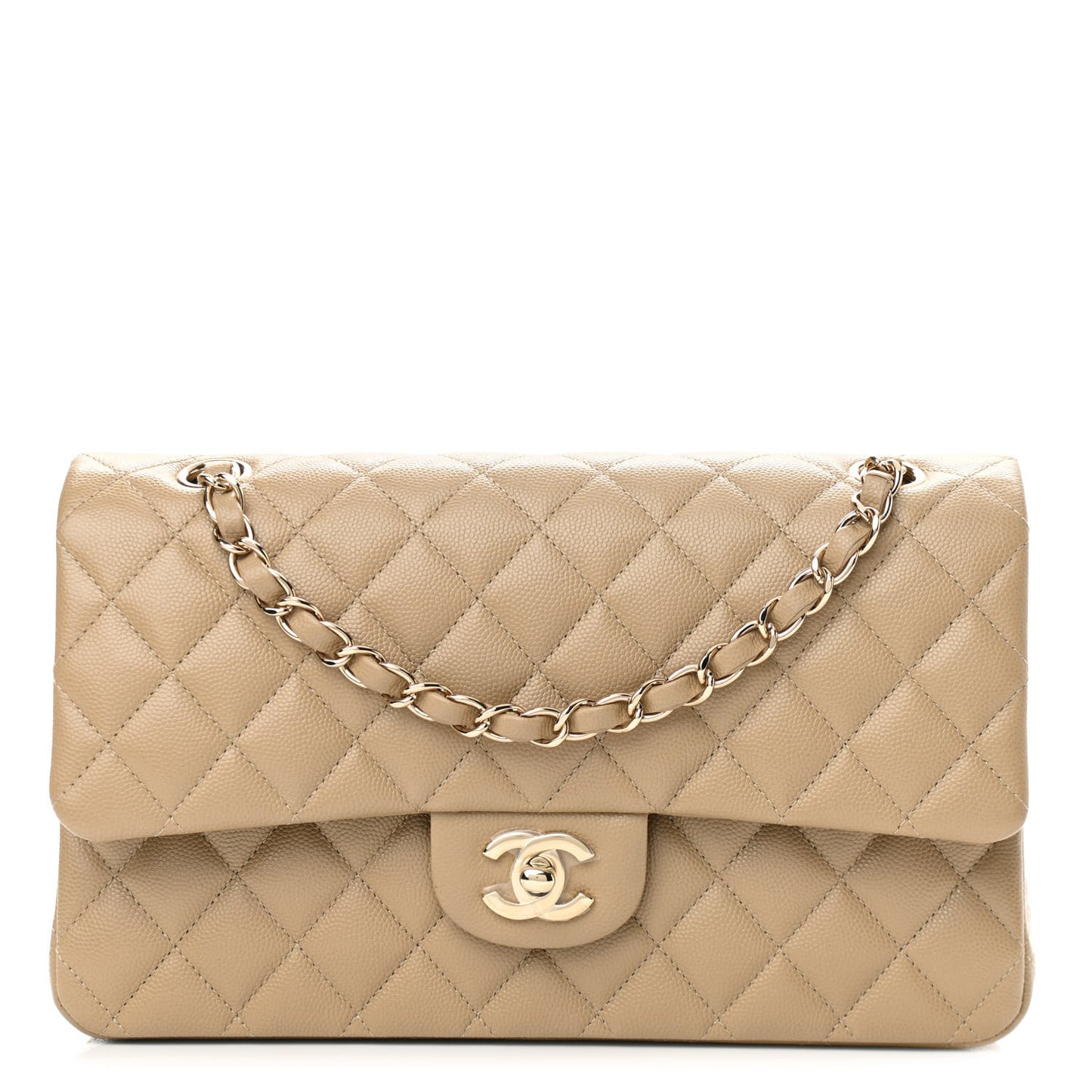 Caviar Quilted Medium Double Flap Dark Beige