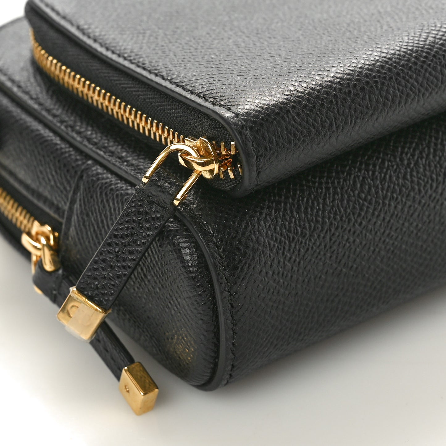 Grained Calfskin Caro Double Pouch Black