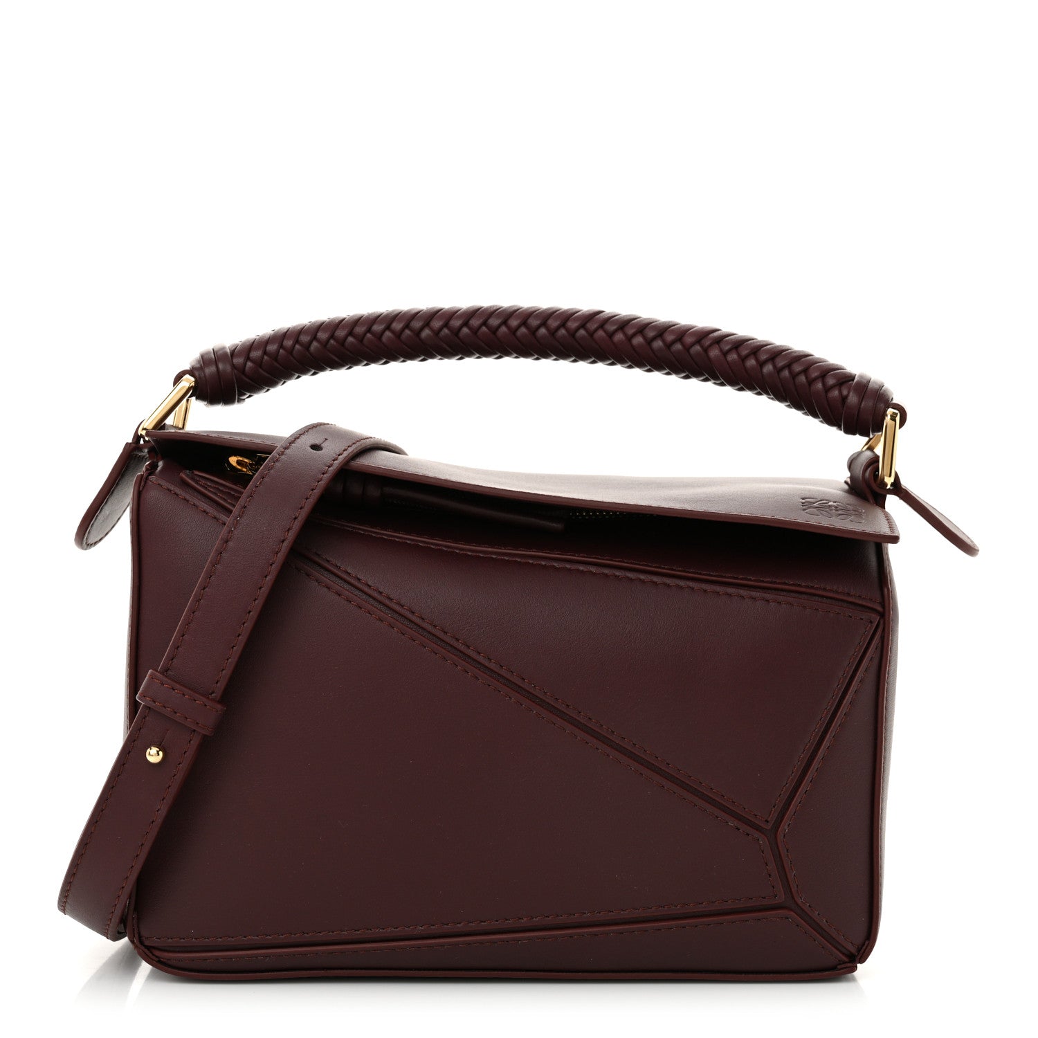LOEWE ダークブラウン ショルダーバッグ Loewe Calfskin Small Woven Puzzle Bag Dark Burgundy 1631195