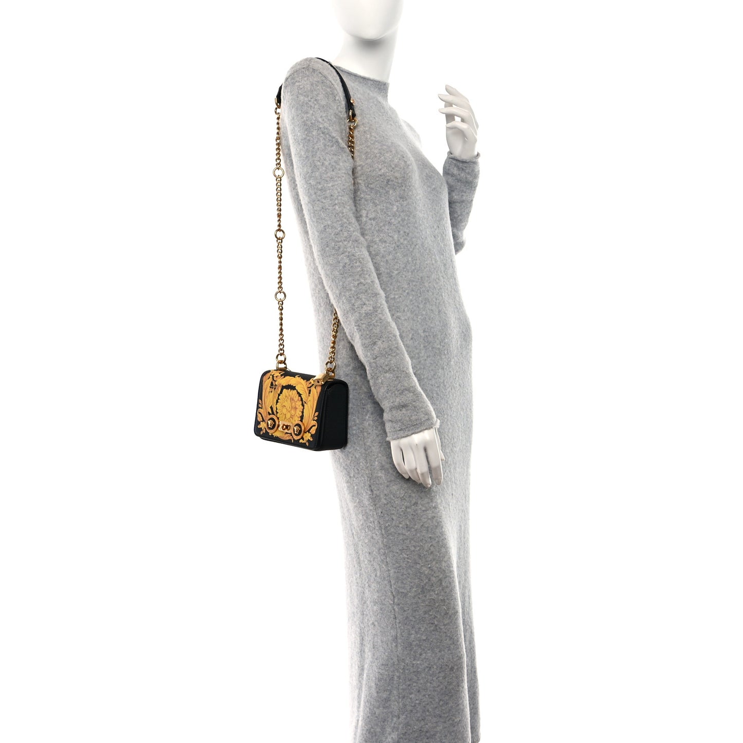 Calfskin Barocco Print Tribute Crossbody Bag Black Gold