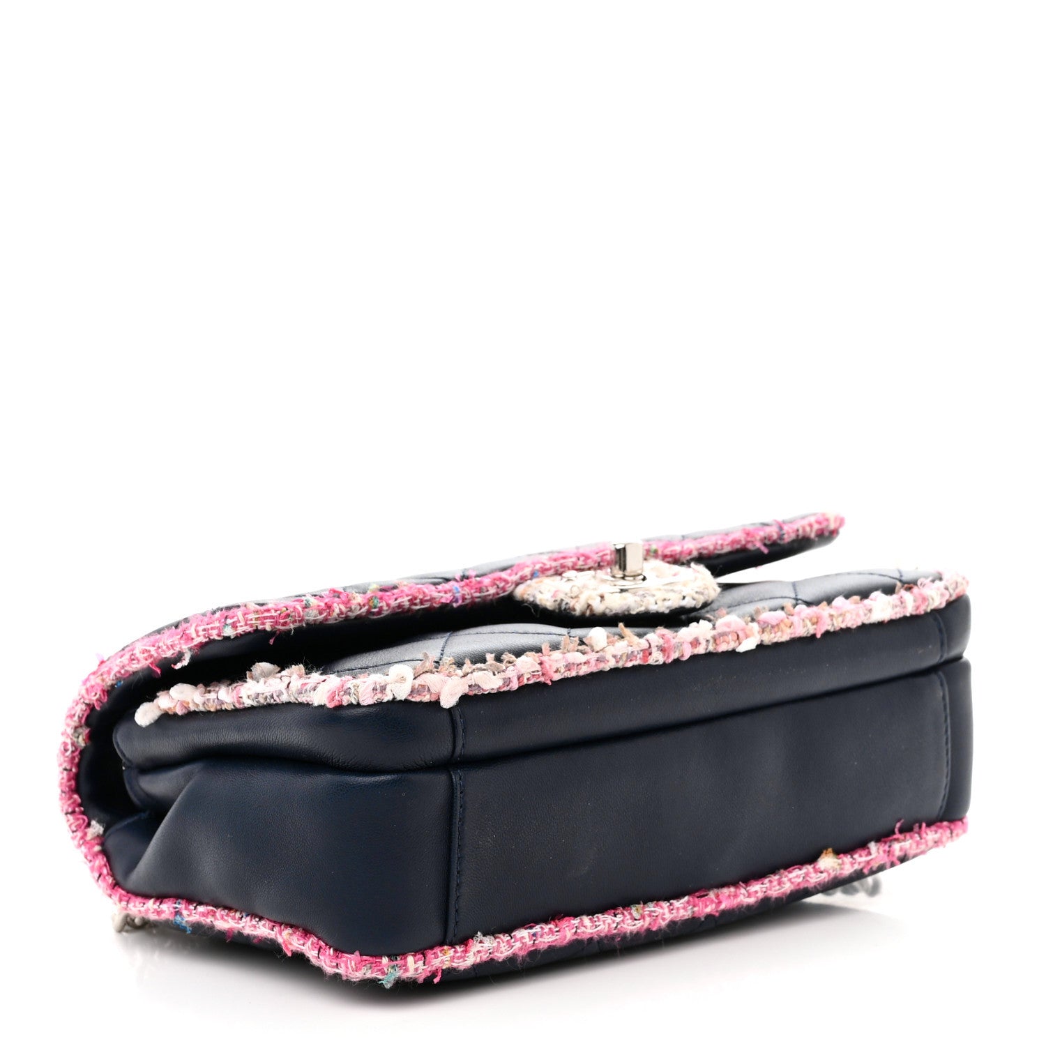 Chanel Lambskin Tweed Quilted Elegant Trim Flap Navy 4 of 10