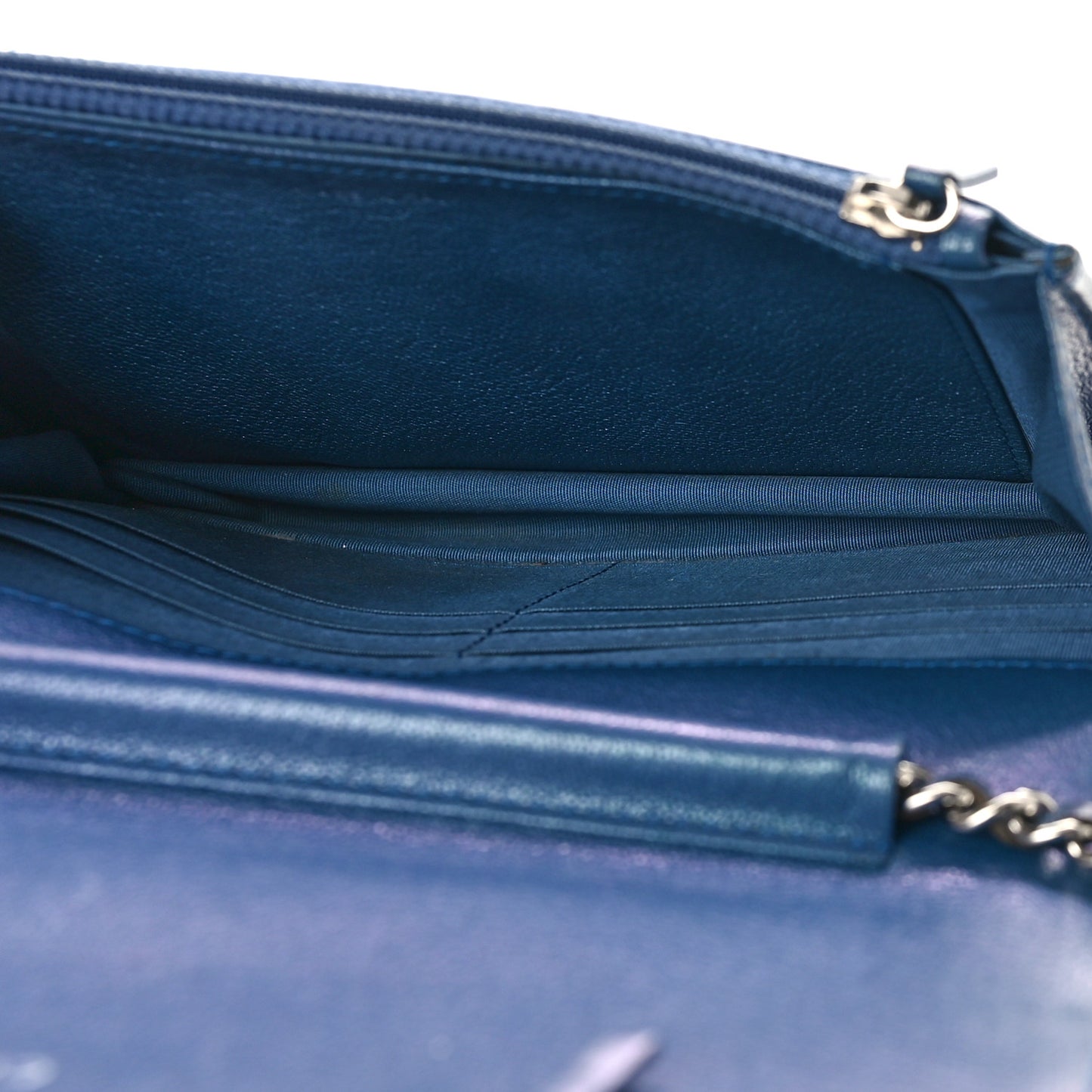 Iridescent Goatskin Quilted Boy Wallet On Chain WOC Blue