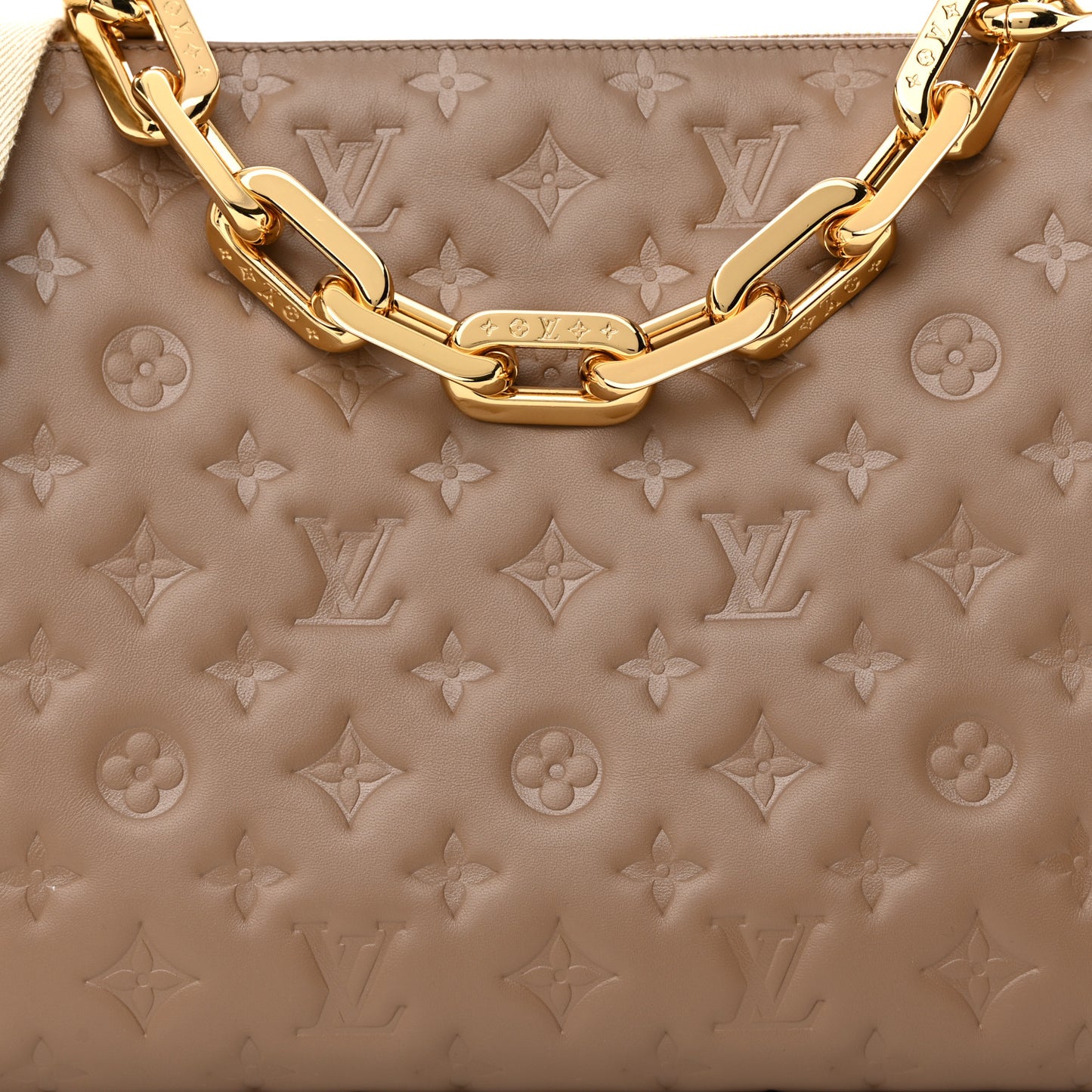 Lambskin Embossed Monogram Coussin MM Taupe