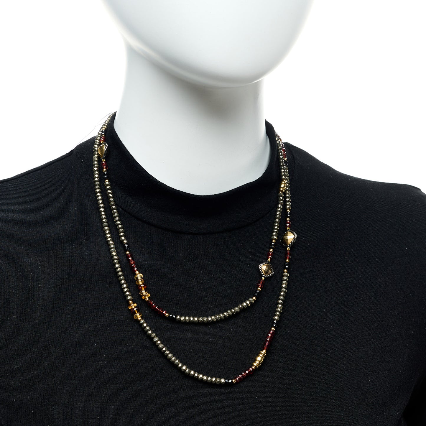 Sterling Silver 18K Yellow Gold Black Onyx Citrine Garnet Bead Toggle Necklace