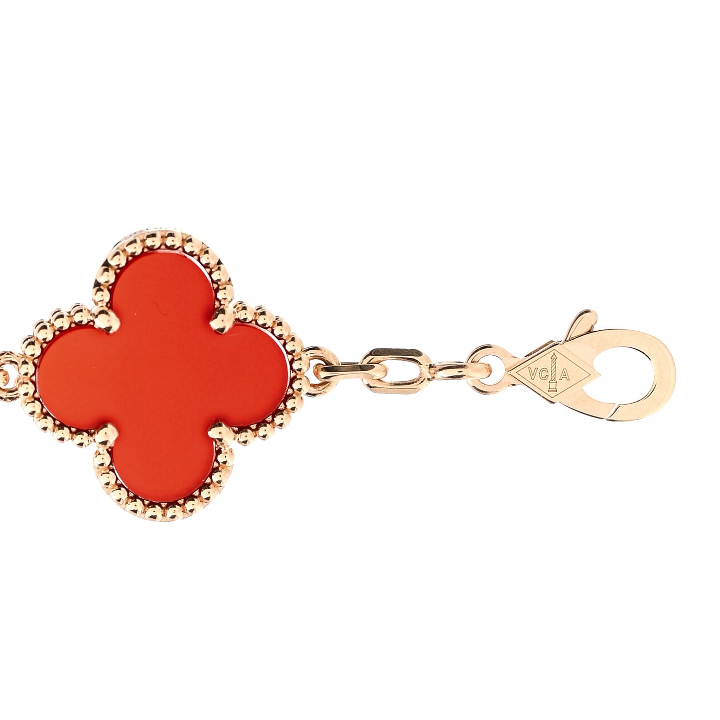 18K Yellow Gold Carnelian 5 Motifs Vintage Alhambra Bracelet