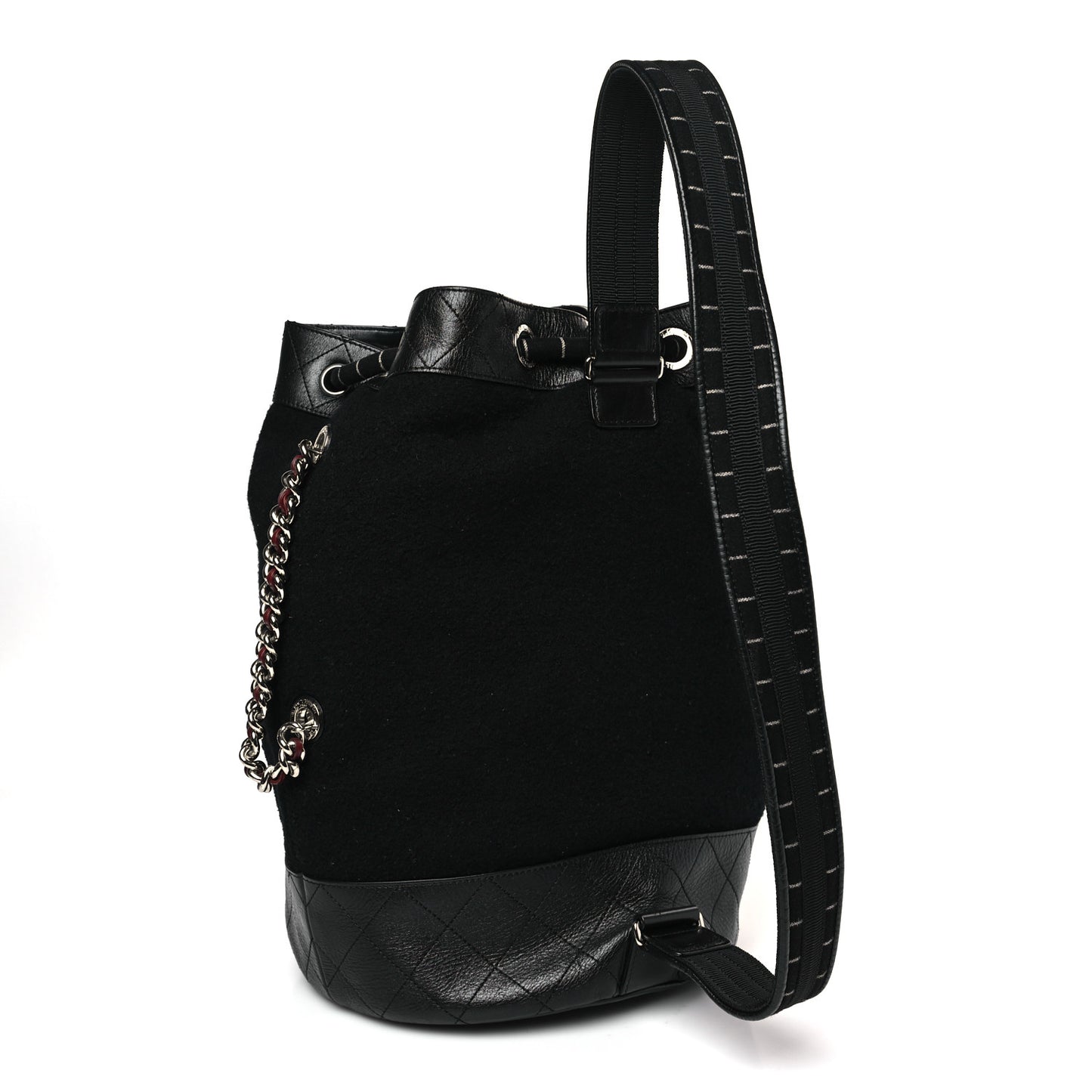 Wool Calfskin Embroidered Paris Hamburg Drawstring Backpack Black