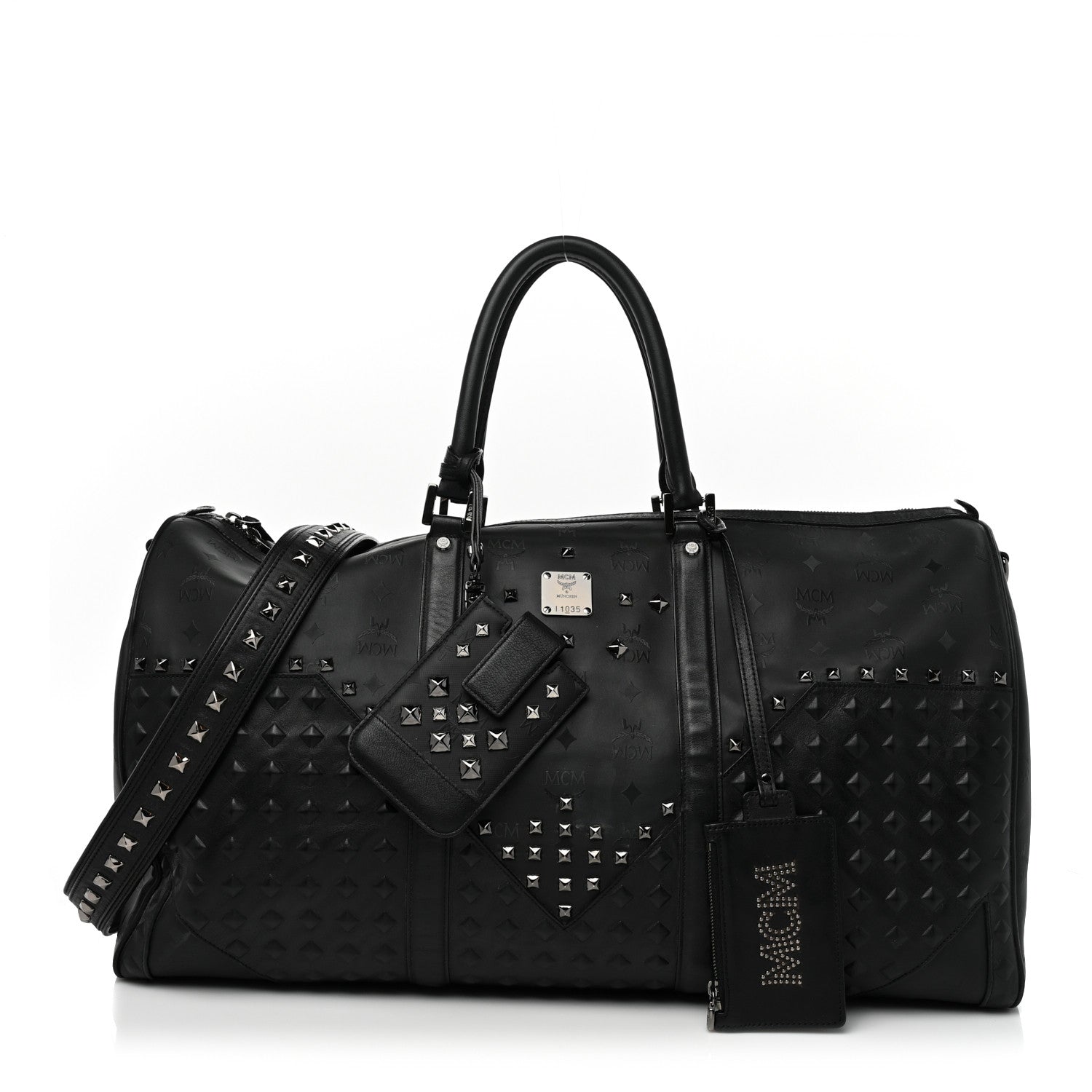 MCM Visetos Medium Stud Traveler Weekender Duffle Bag Black