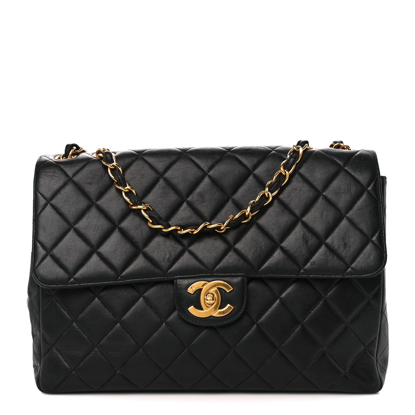 Lambskin Quilted Jumbo Single Flap Black