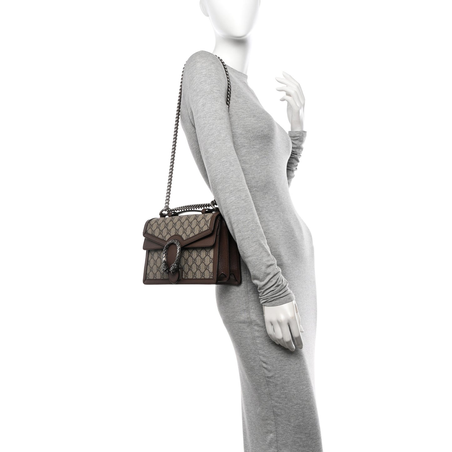 GG Supreme Monogram Textured Dollar Calfskin Top Handle Dionysus Shoulder Bag Beige Ebony New Acero