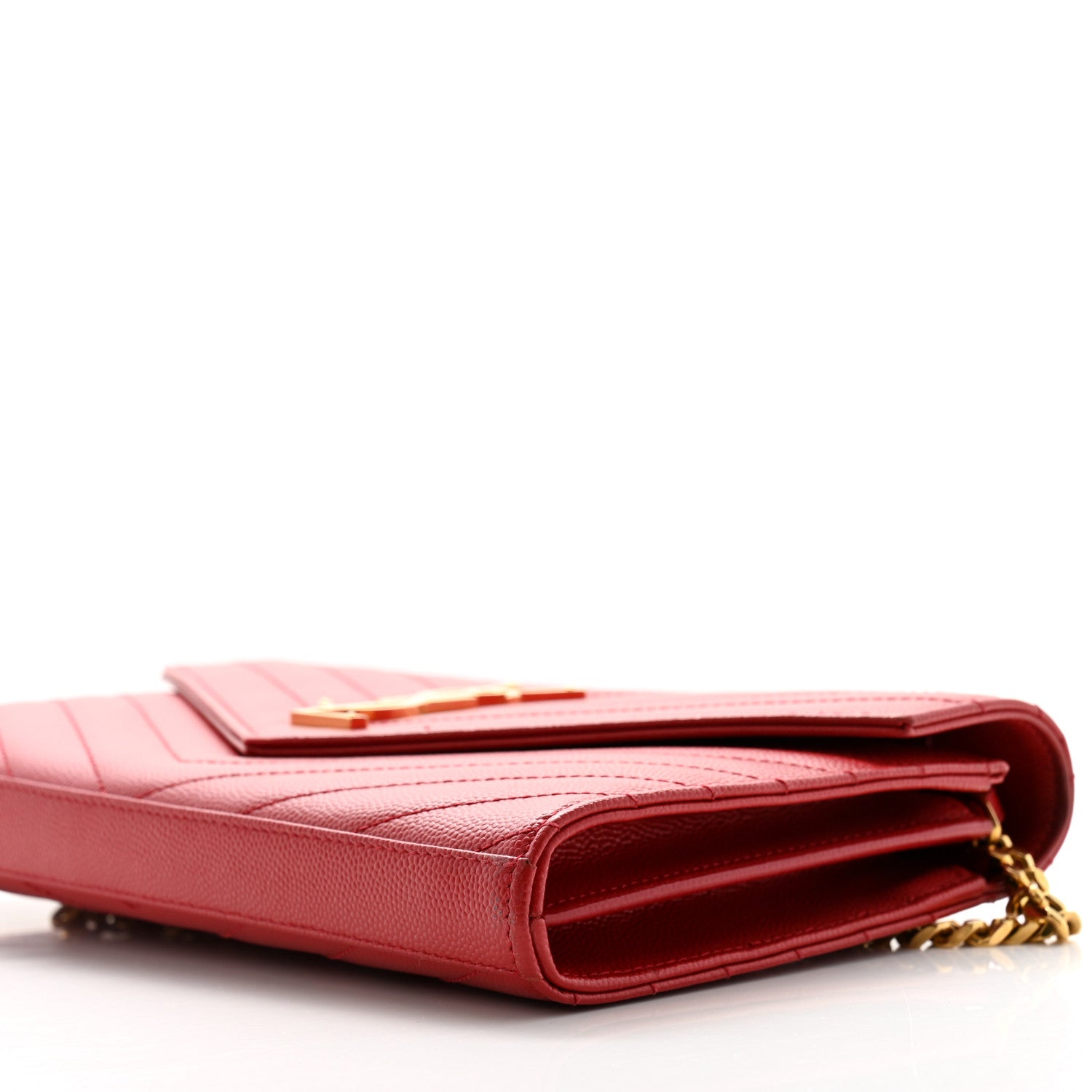 Saint Laurent Grain De Poudre Matelasse Chevron Monogram Chain Wallet Red 11 of 14