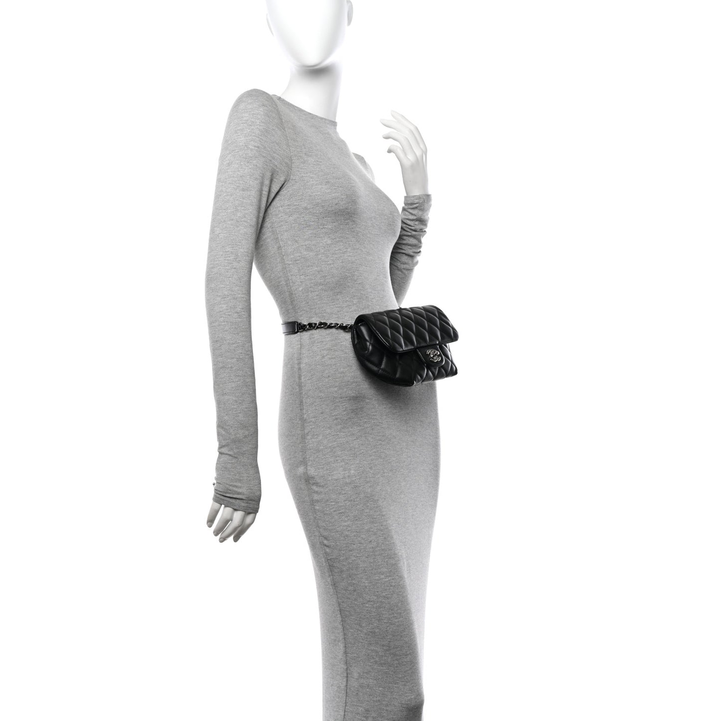 Calfskin Quilted CC Uniform Flap Belt Bag Black