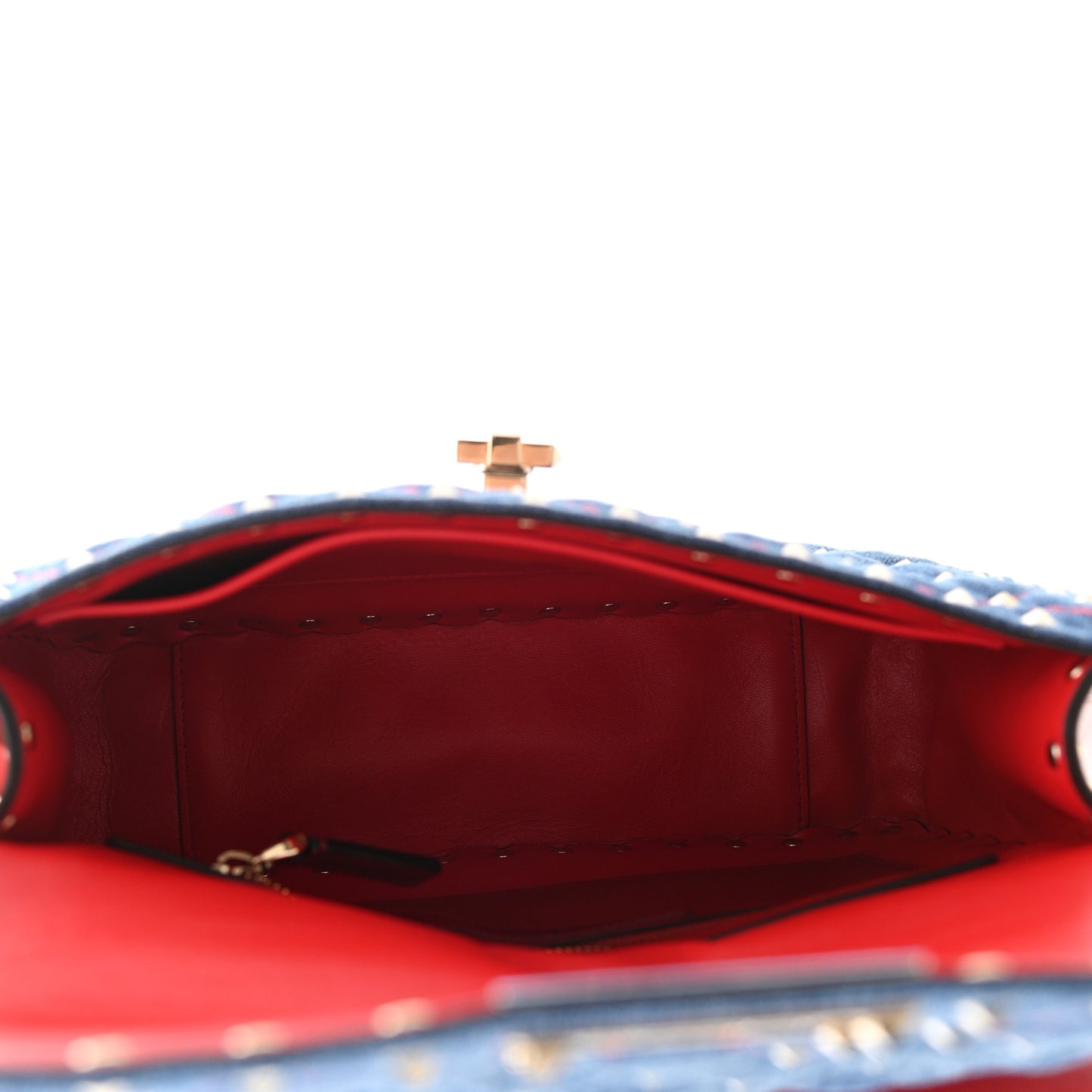 Denim Nappa Medium Rockstud Spike Shoulder Bag Denim Rouge