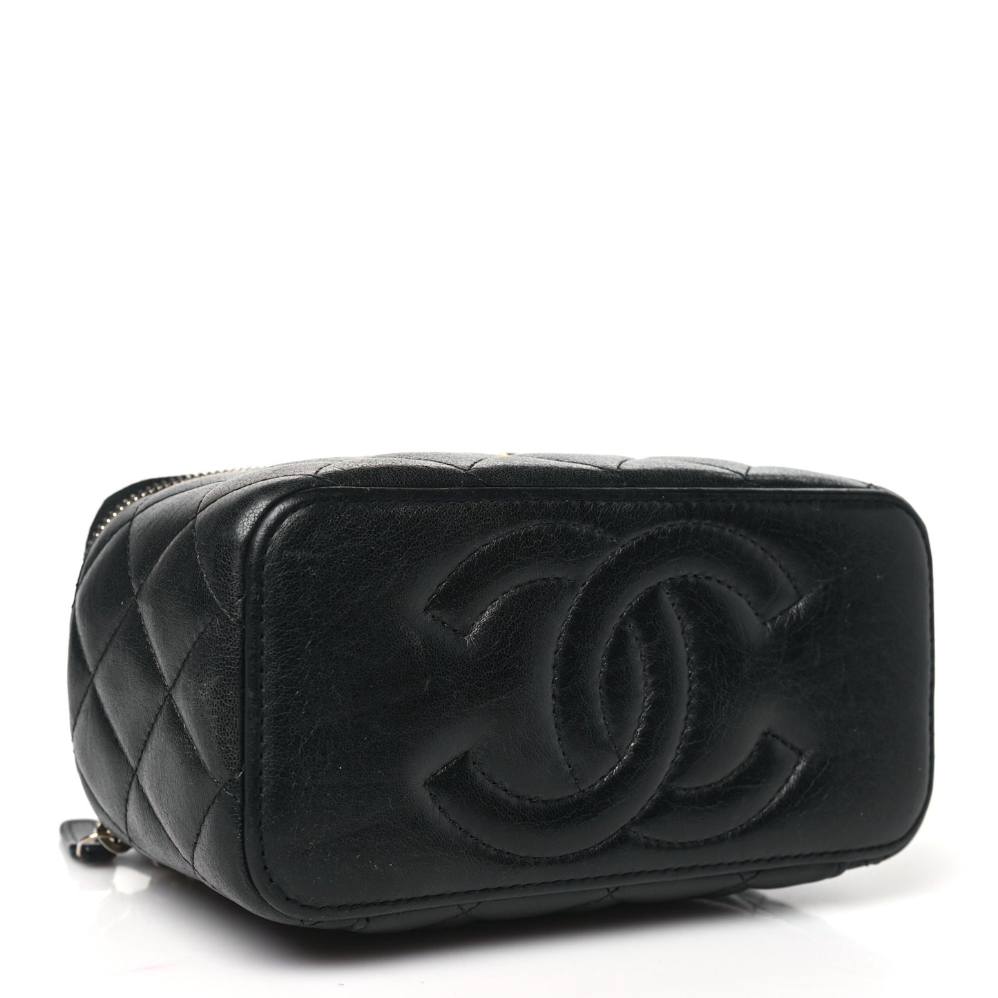 Lambskin Quilted Small Pillow Crush Vanity Case With Chain Black