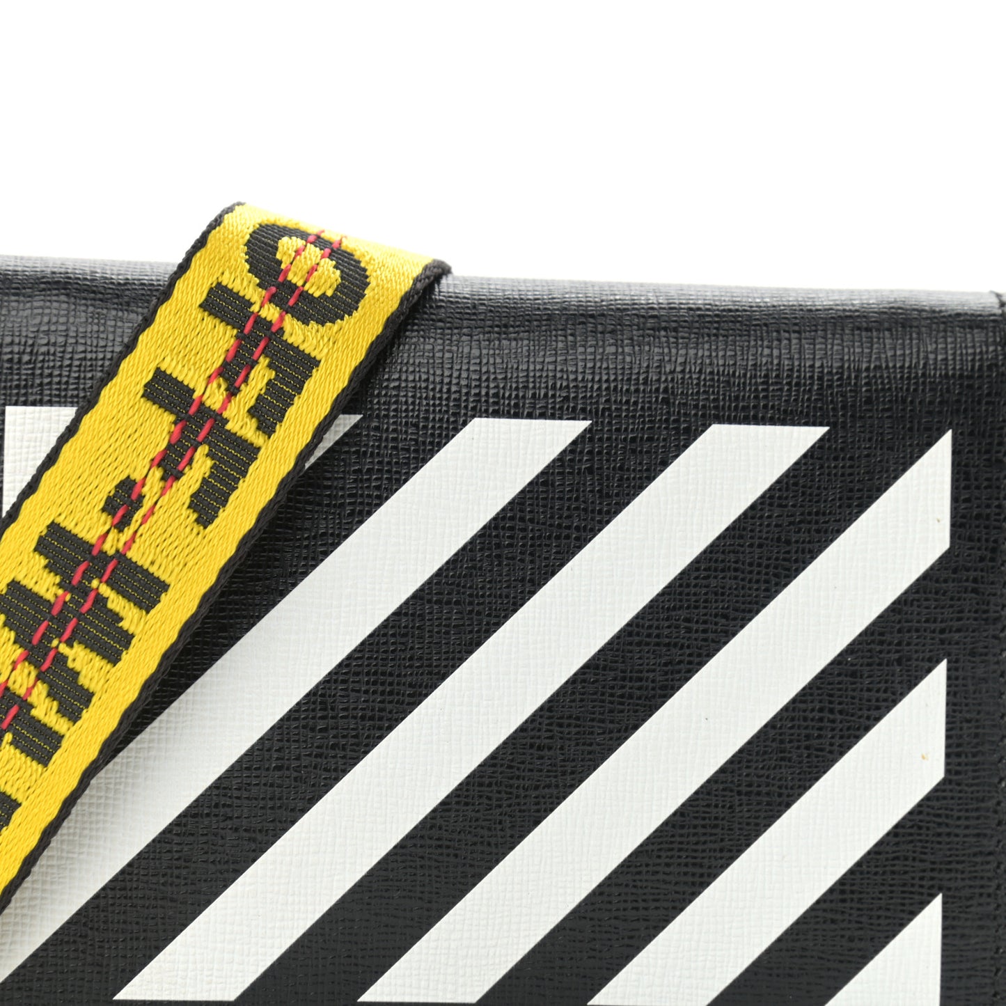 Saffiano Striped Diag Flap Wallet With Strap Black White