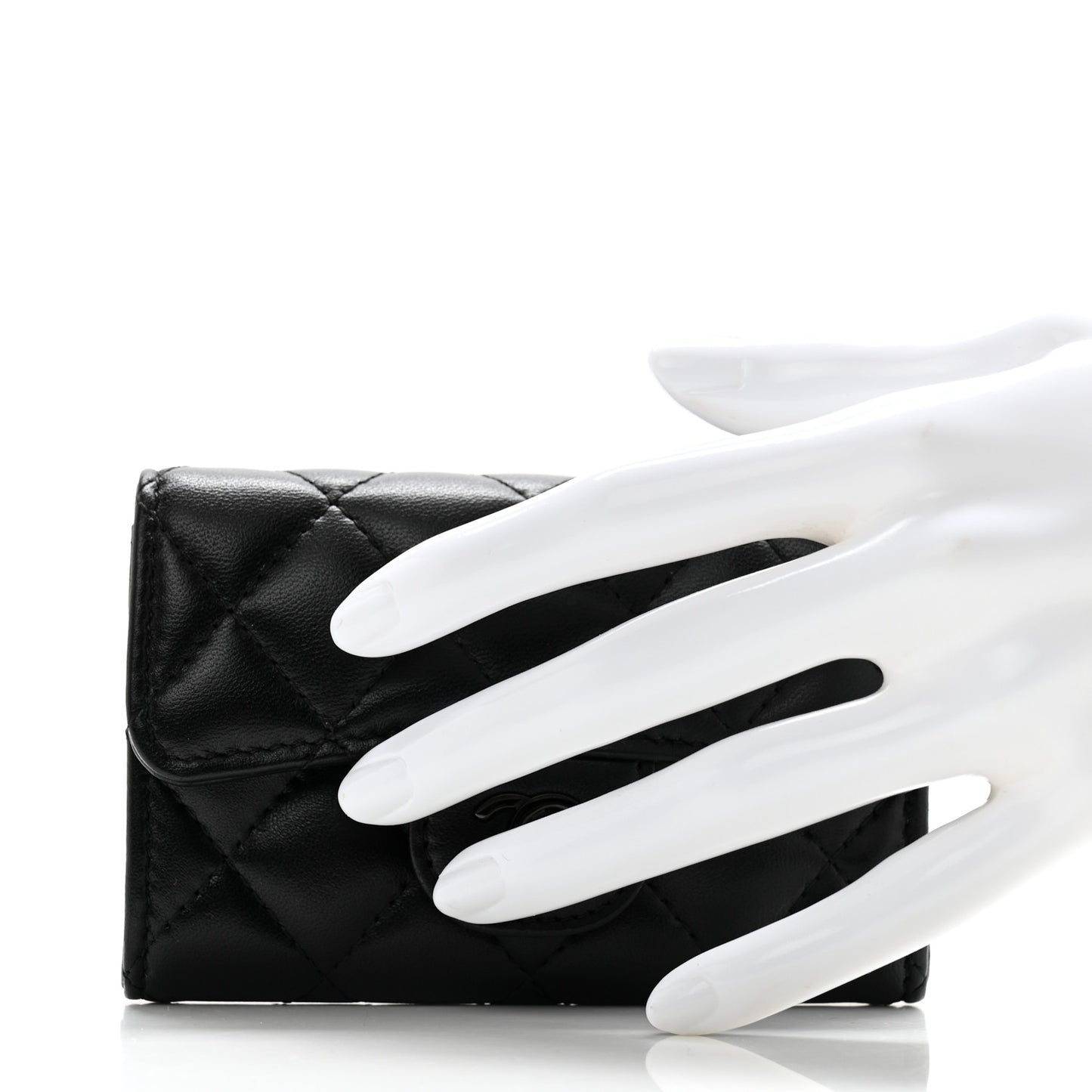 Lambskin Quilted Flap Card Holder Wallet So Black