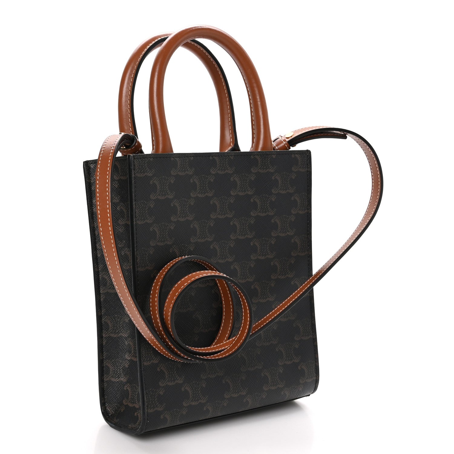 Celine Triomphe Canvas Calfskin Mini Vertical Cabas Tan 3 of 9