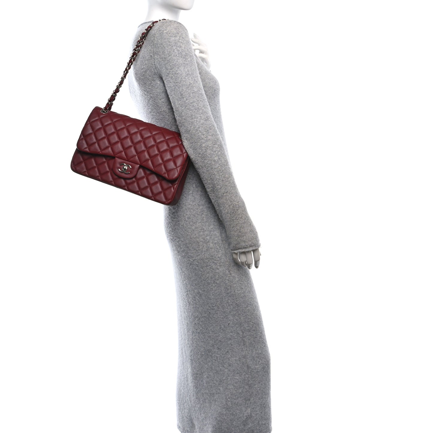 Lambskin Quilted Jumbo Double Flap Burgundy