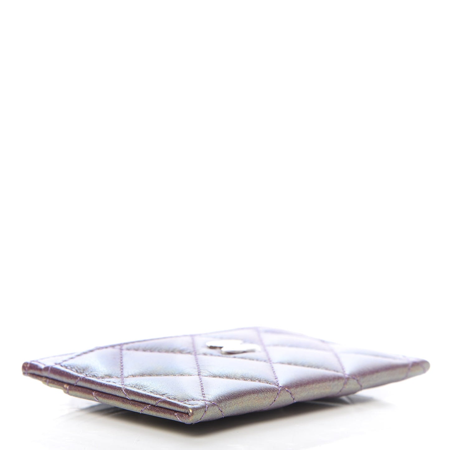 Iridescent Lambskin Quilted Card Holder Purple