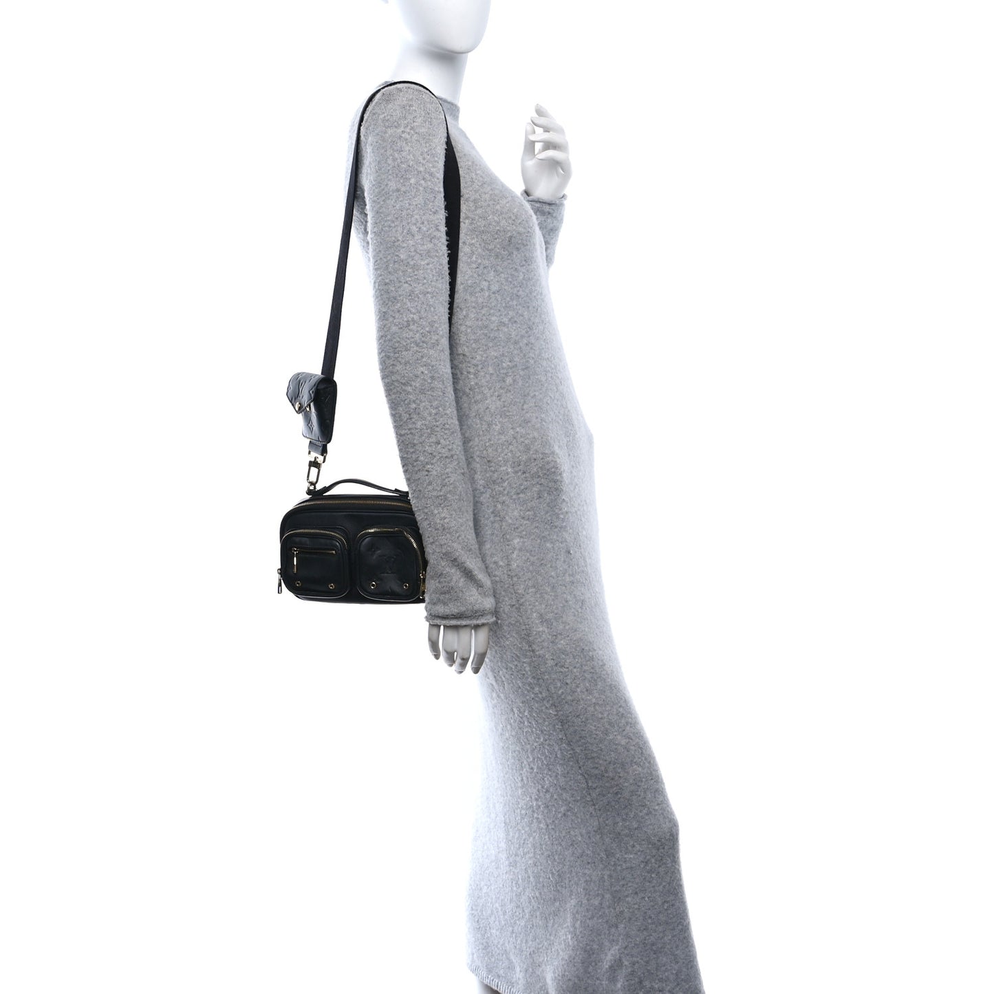 Calfskin Monogram Embossed Utility Crossbody Black