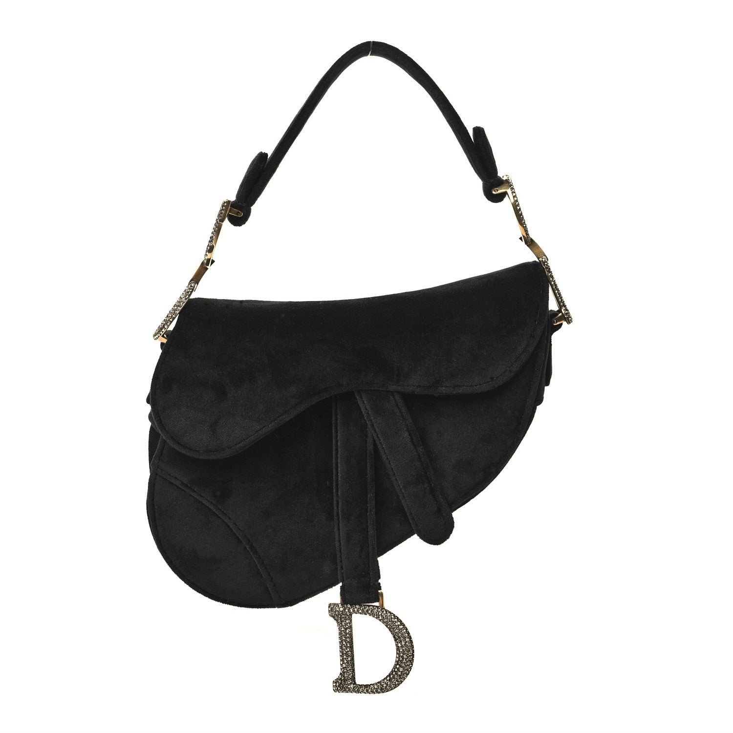 Christian Dior Velvet Crystal Mini Saddle Bag Black 1140995