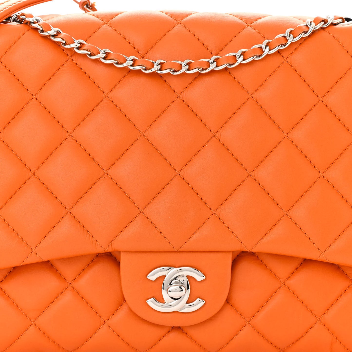 Lambskin Quilted Jumbo Chanel 3 Flap Orange