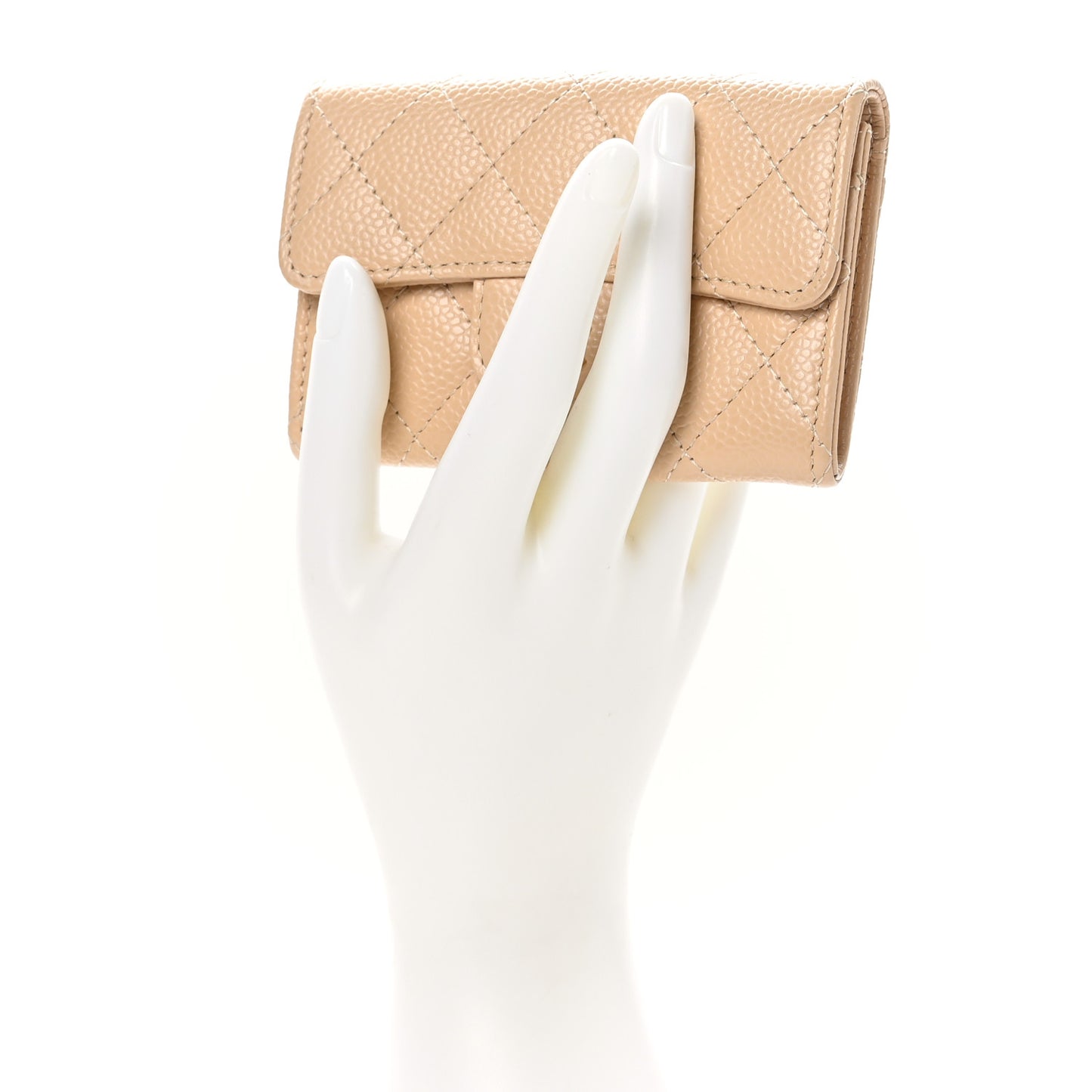 Caviar Quilted Flap Card Holder Wallet Beige