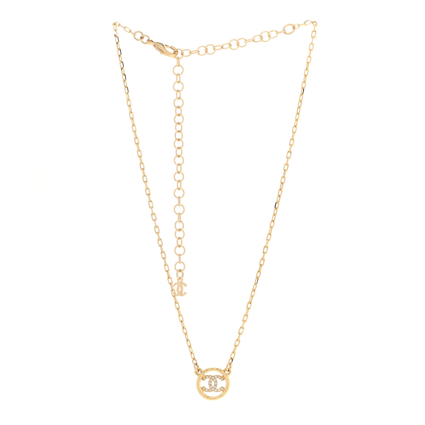 Crystal Metal CC Round Pendant Necklace Gold