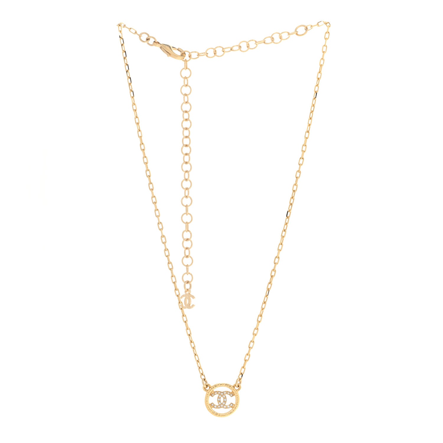 Chanel Crystal Metal CC Round Pendant Necklace Gold 3 of 6