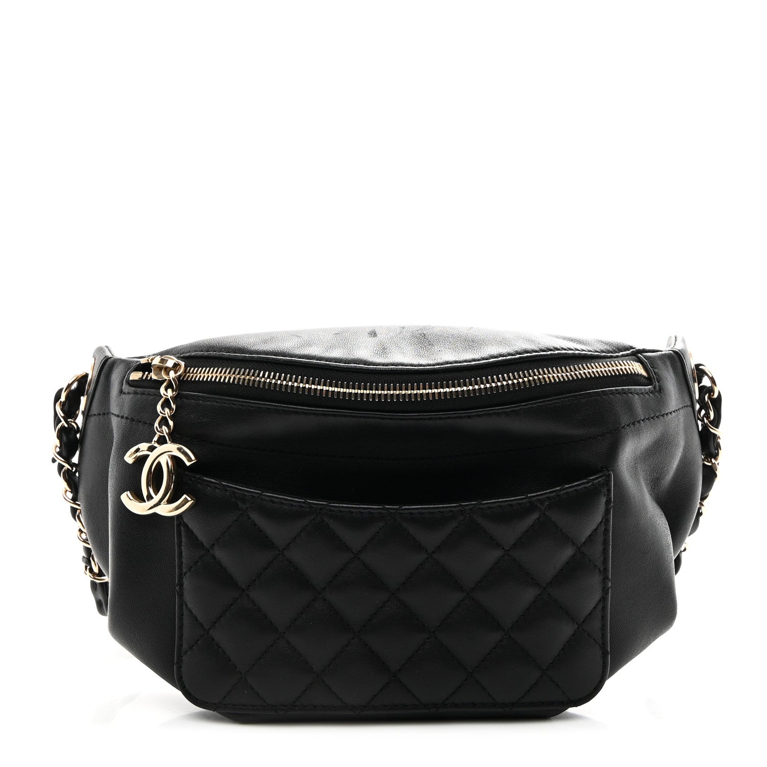 Chanel Lambskin Quilted Waist Bag Fanny Pack Black 1822206
