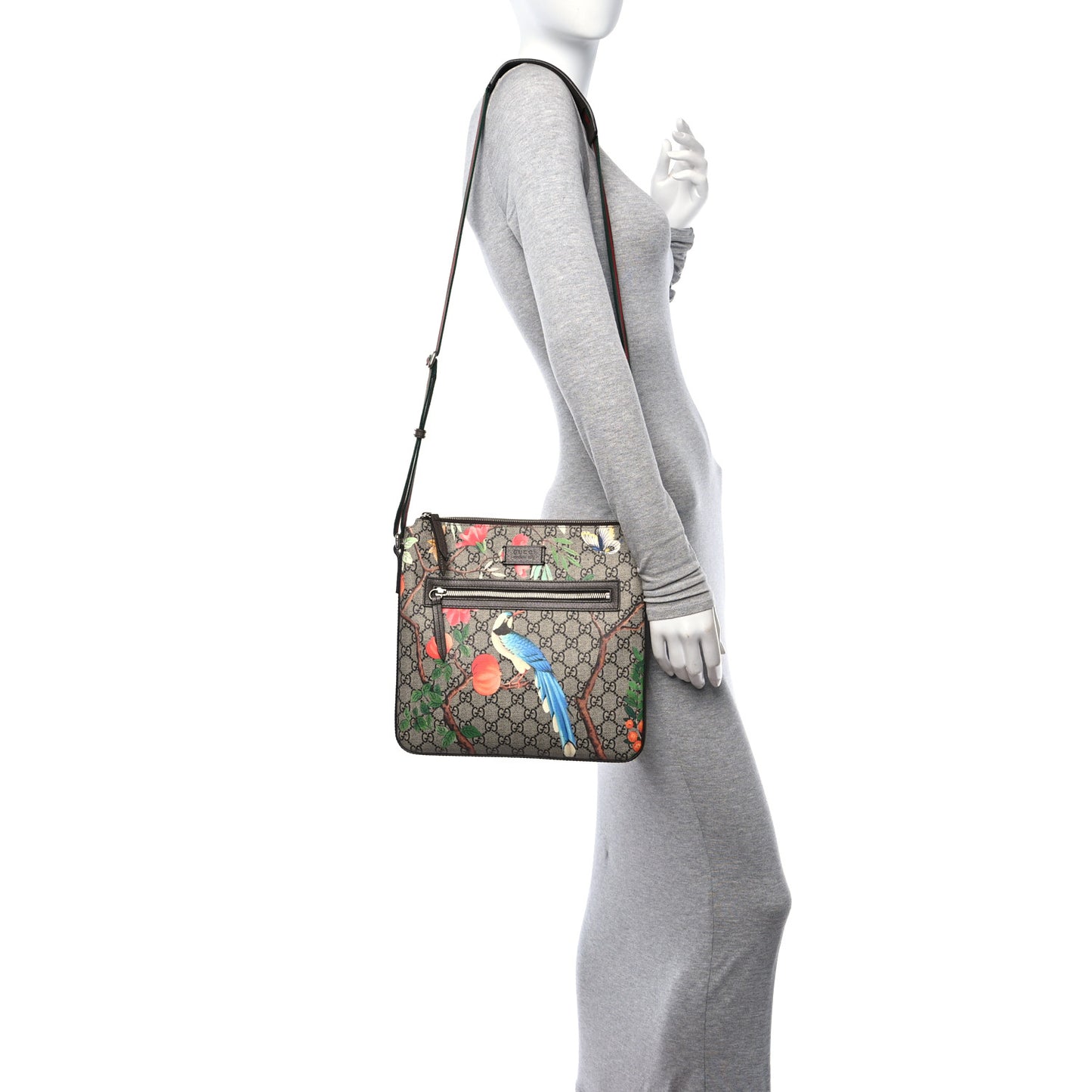 GG Supreme Monogram Tian Web Medium Flat Messenger Beige Multicolor New Acero