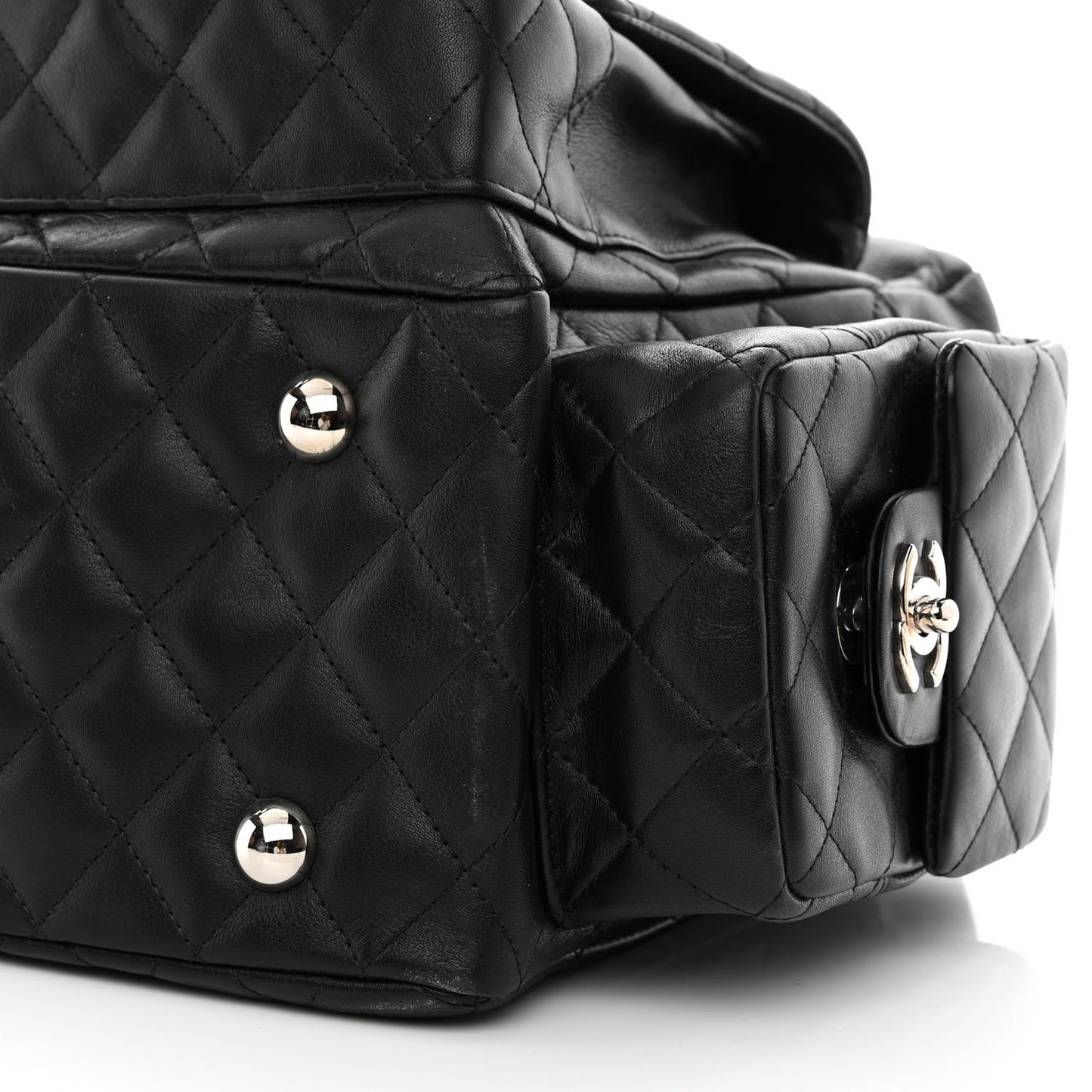 Calfskin Quilted Large Cambon Multipocket Reporter Black