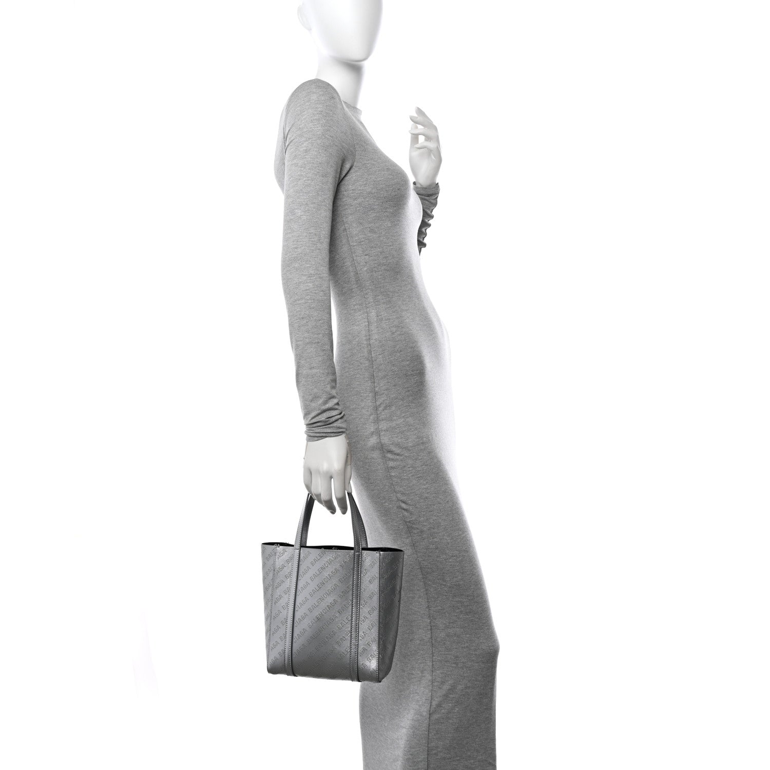 Balenciaga Metallic Calfskin Logo Perforated XXS Everyday Tote New Silver 3 of 14
