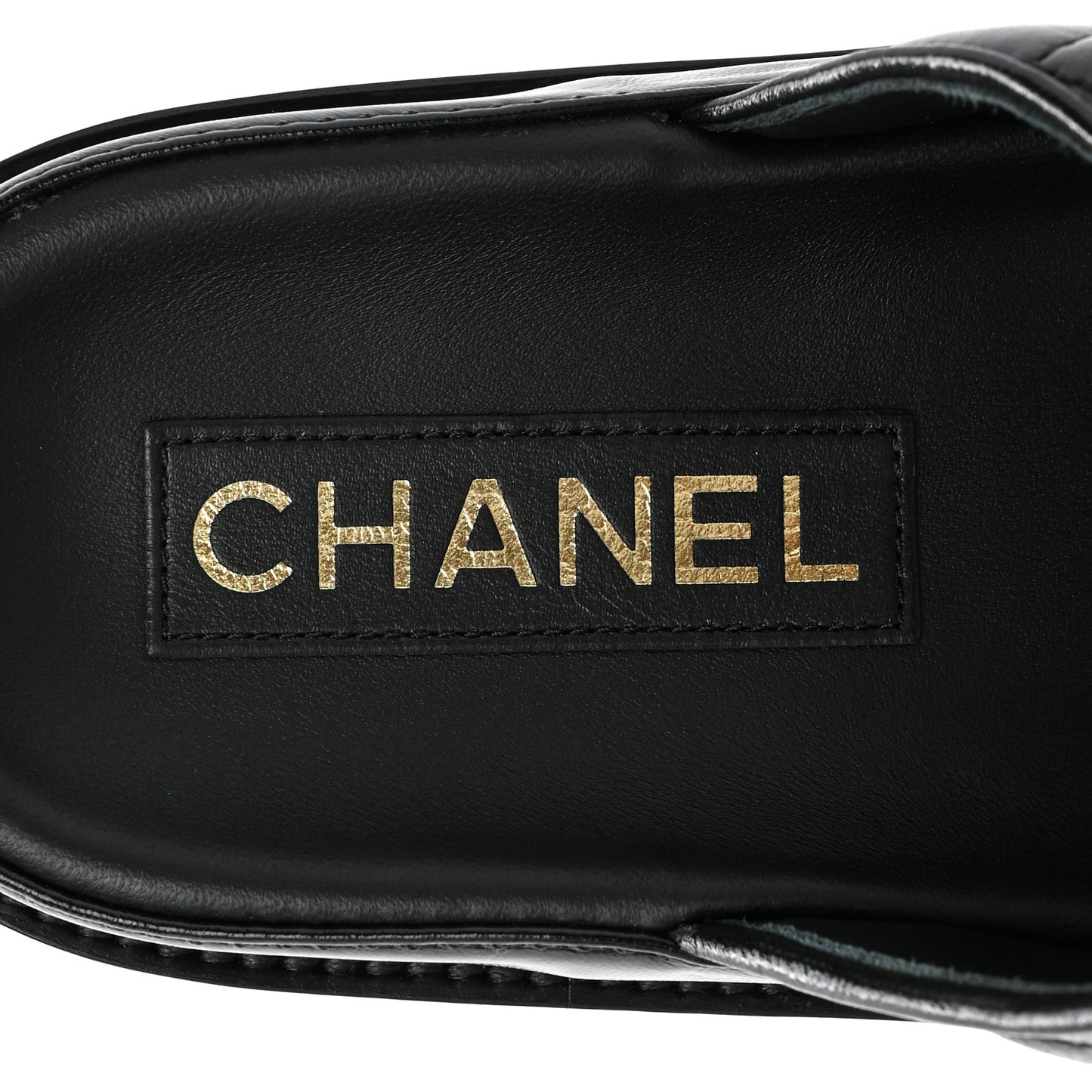 Lambskin Quilted Velcro Dad Chain CC Slide Sandals 38 Black