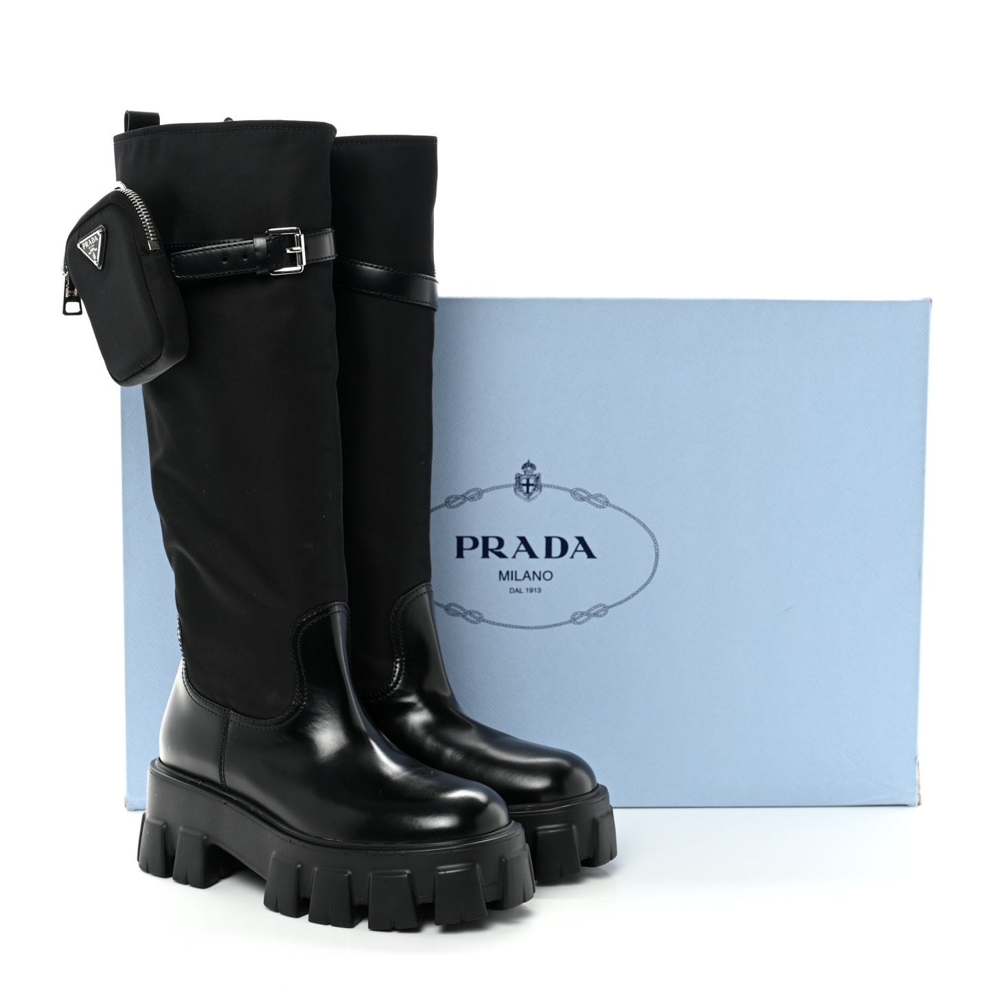 Spazzolato Rois Re-Nylon Metal Triangle Logo Monolith Pouch Pocket 55mm Tall Boots 37 Black