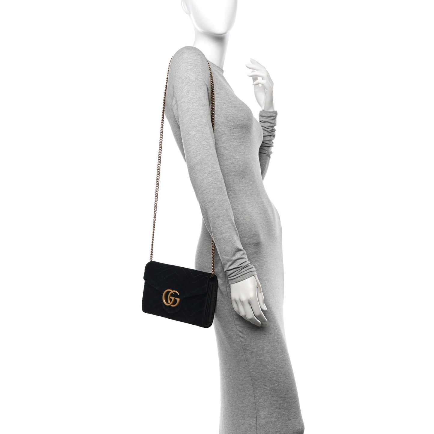 Velvet Matelasse GG Marmont Chain Wallet Black