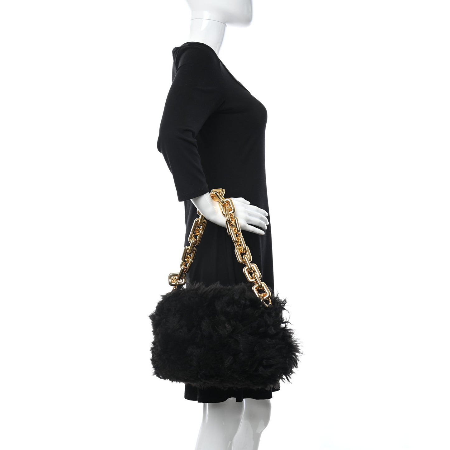 Shearling Lambskin The Pouch Chain Black